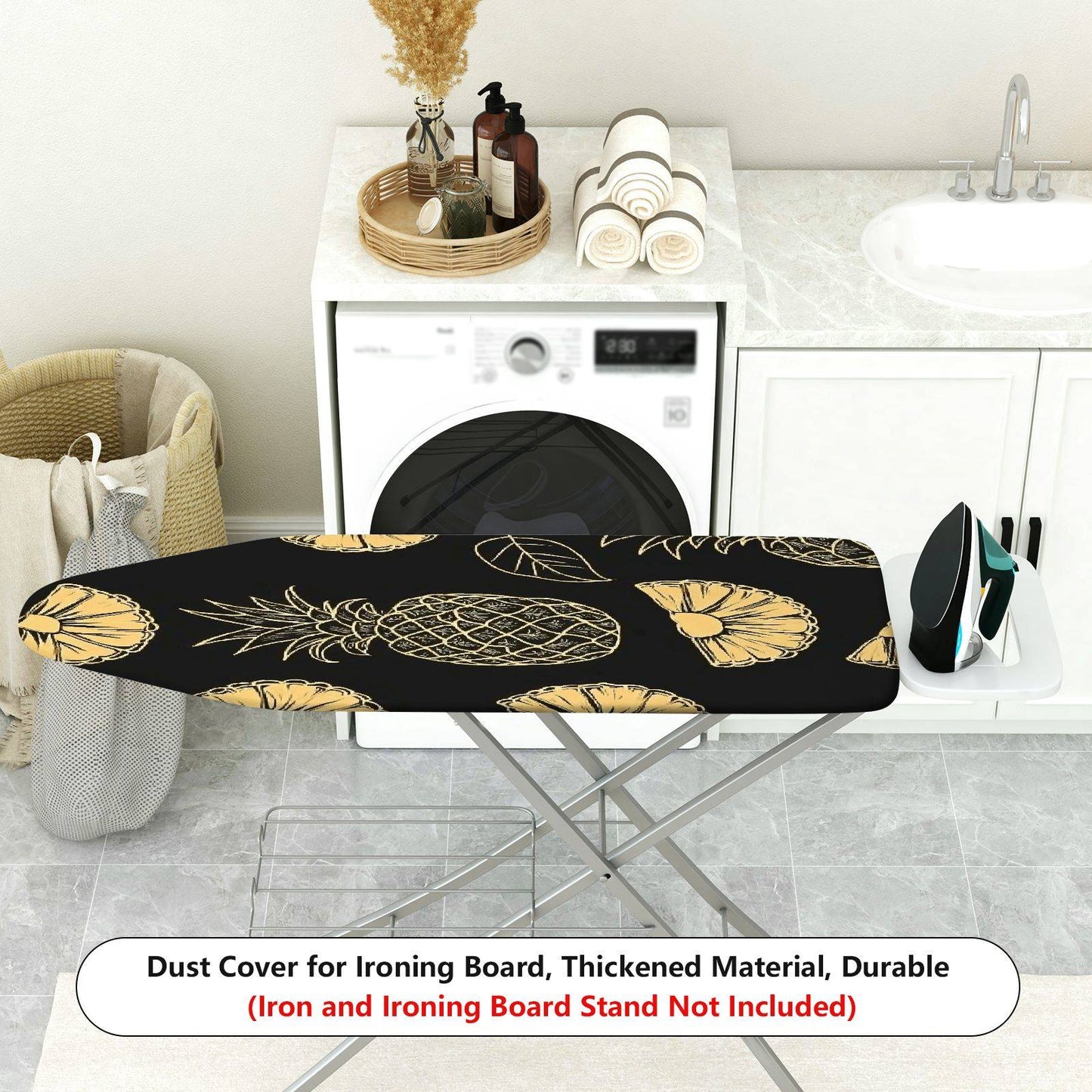 1-Piece Pineapple Tropical Fruit Black Ironing Board Cover, Universal Size, Without Board