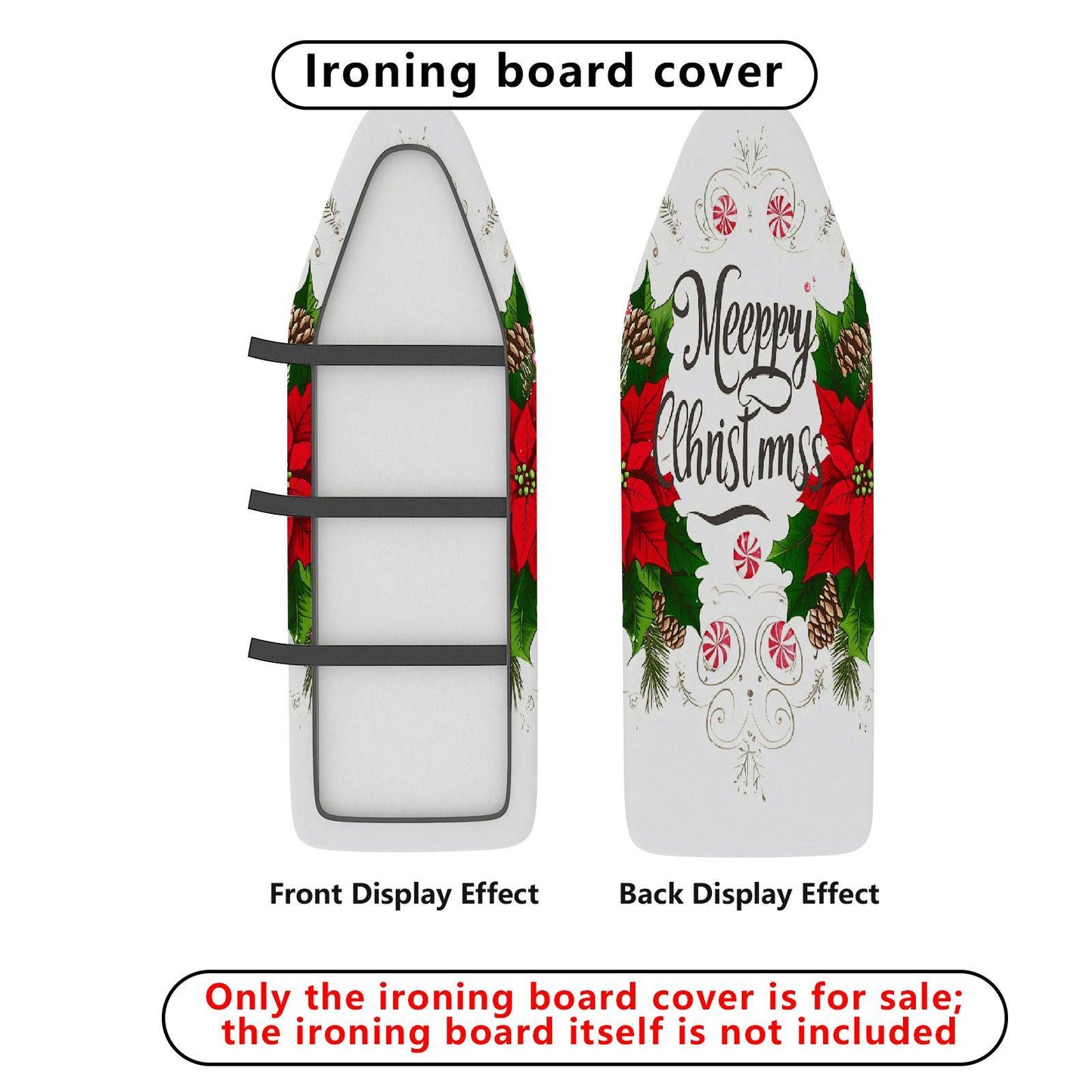 1-Piece Christmas Poinsettia Pinecone Ironing Board Cover, Universal Size, Without Board