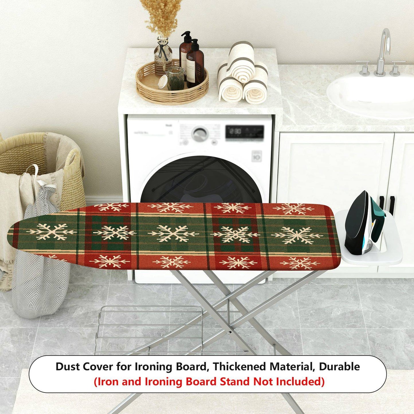 1-Piece Snowflake Plaid Christmas Ironing Board Cover, Universal Size, Without Board