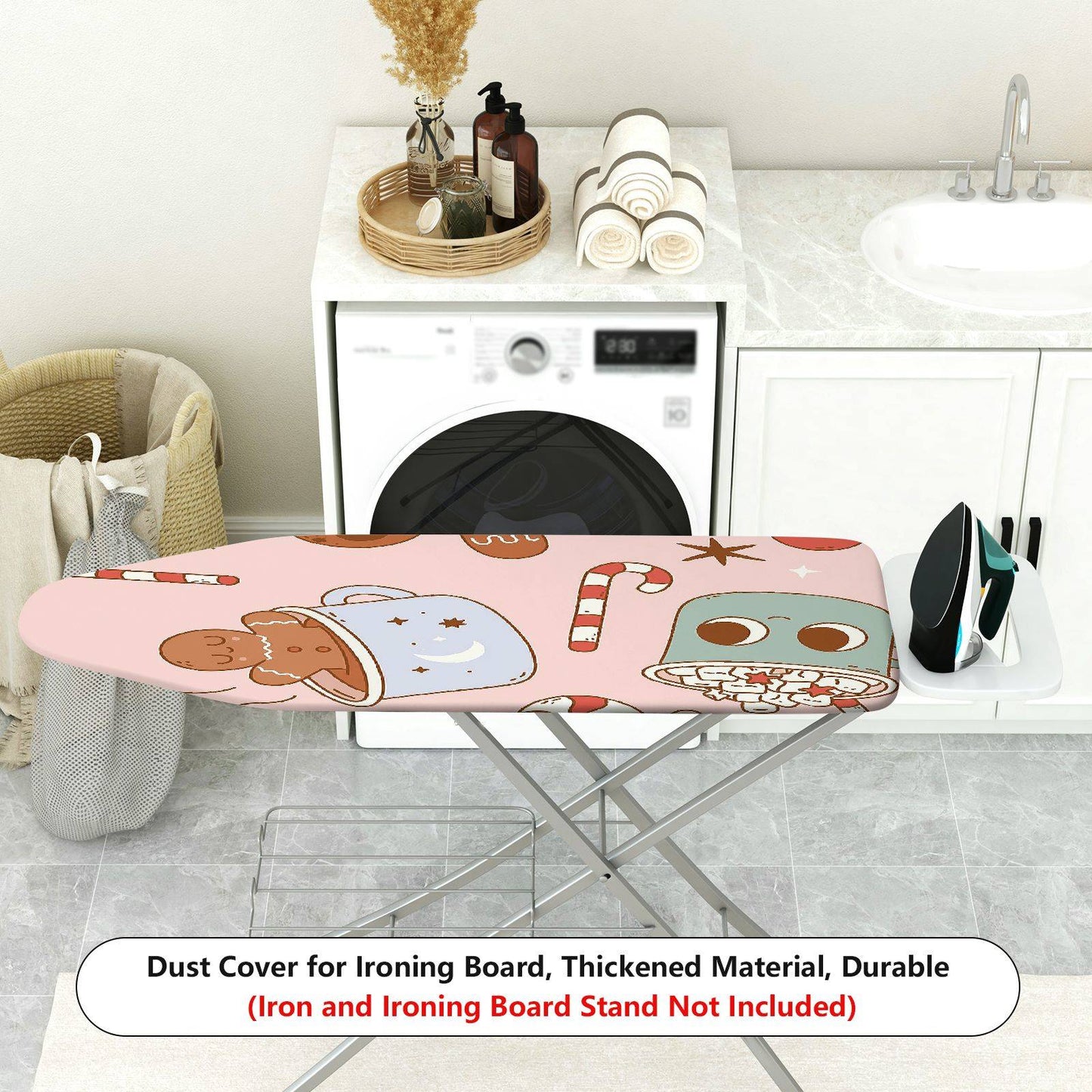 1-Piece Gingerbread Candy Cane Christmas Ironing Board Cover, Universal Size, Without Board