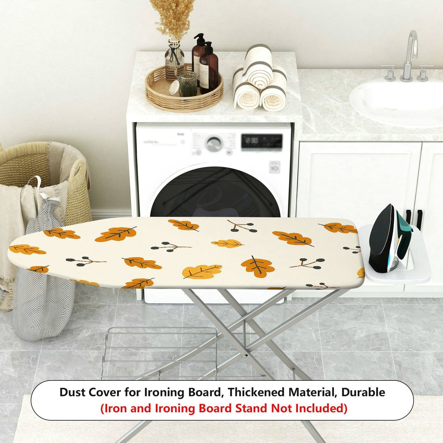 1-Piece Autumn Leaves Pattern Beige Ironing Board Cover, Universal Size, Without Board