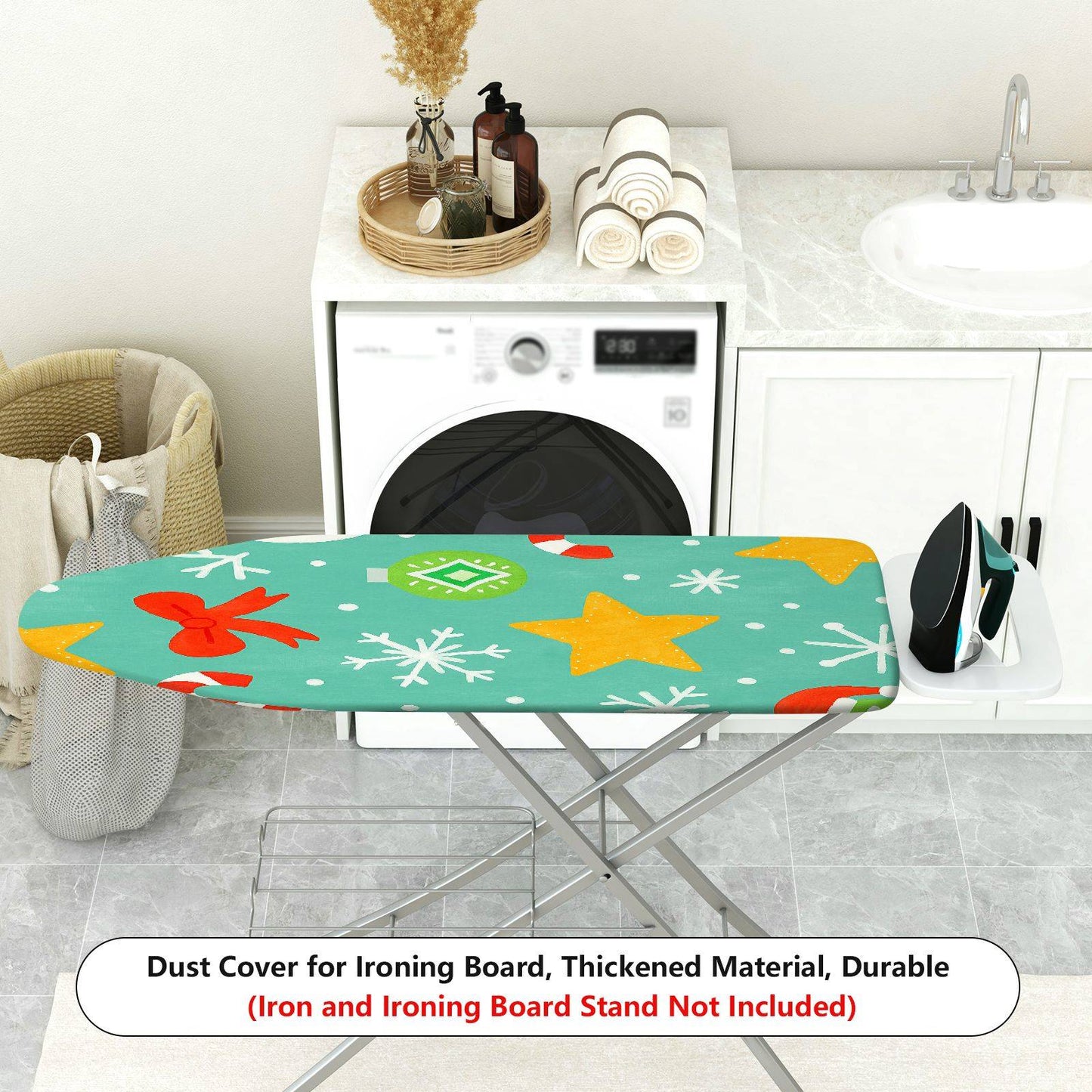 1-Piece Christmas Snowflake Santa Ironing Board Cover, Universal Size, Without Board