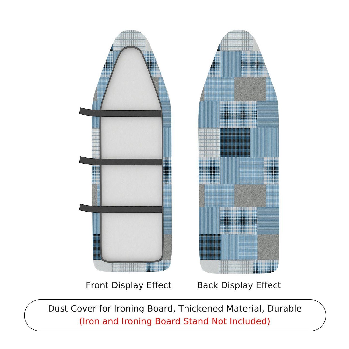 1-Piece Blue Plaid Checkered Pattern Ironing Board Cover, Universal Size, Without Board