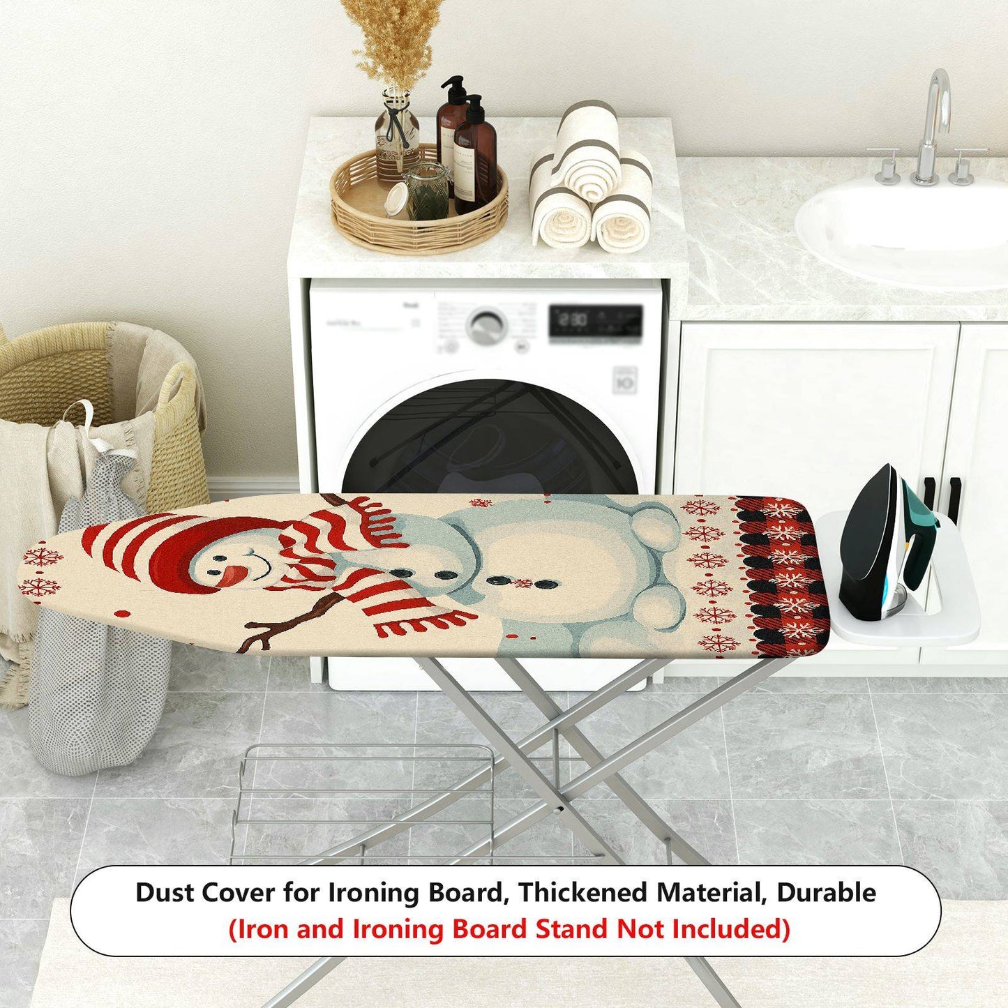 1-Piece Christmas Snowman Striped theme Ironing Board Cover, Universal Size, Without Board
