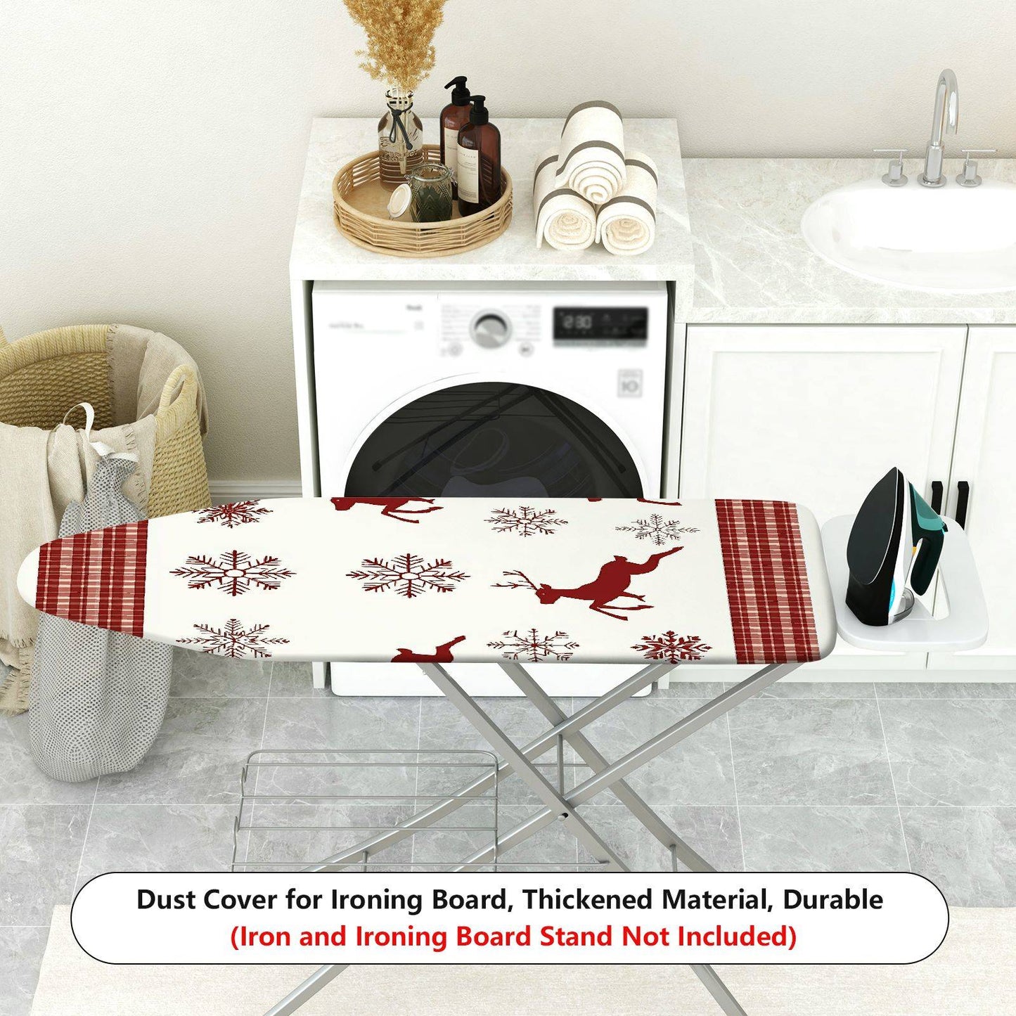 1-Piece Reindeer Snowflake Plaid Ironing Board Cover, Universal Size, Without Board