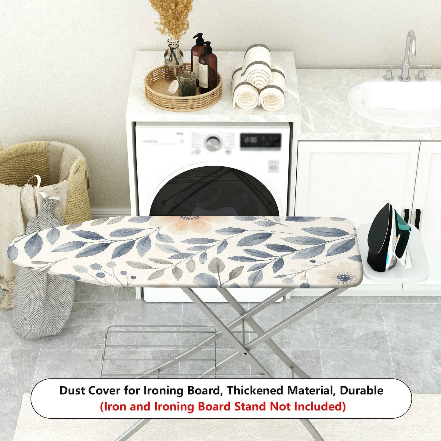 1-Piece Floral Leaf Pattern Beige Ironing Board Cover, Universal Size, Without Board