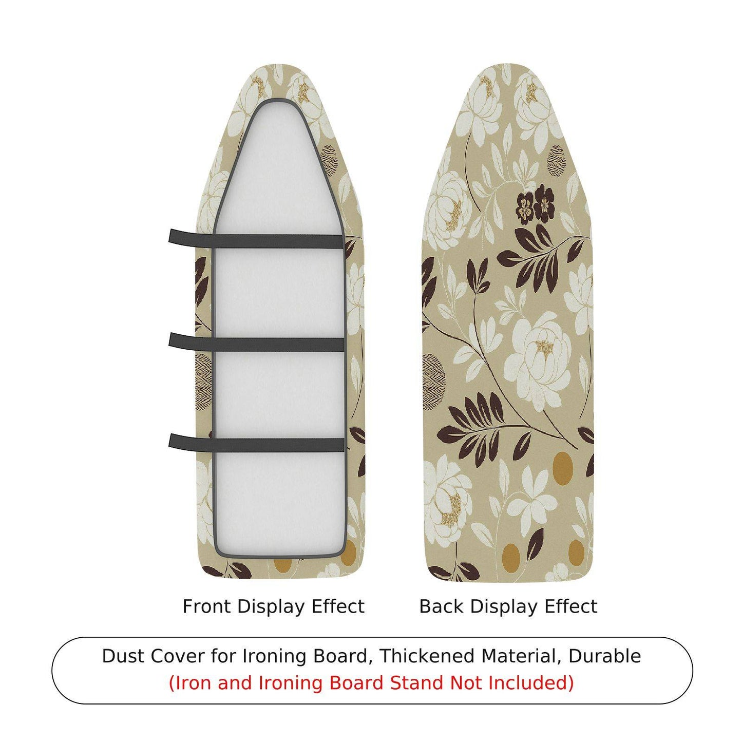 1-Piece Floral Beige Brown Ironing Board Cover, Universal Size, Without Board