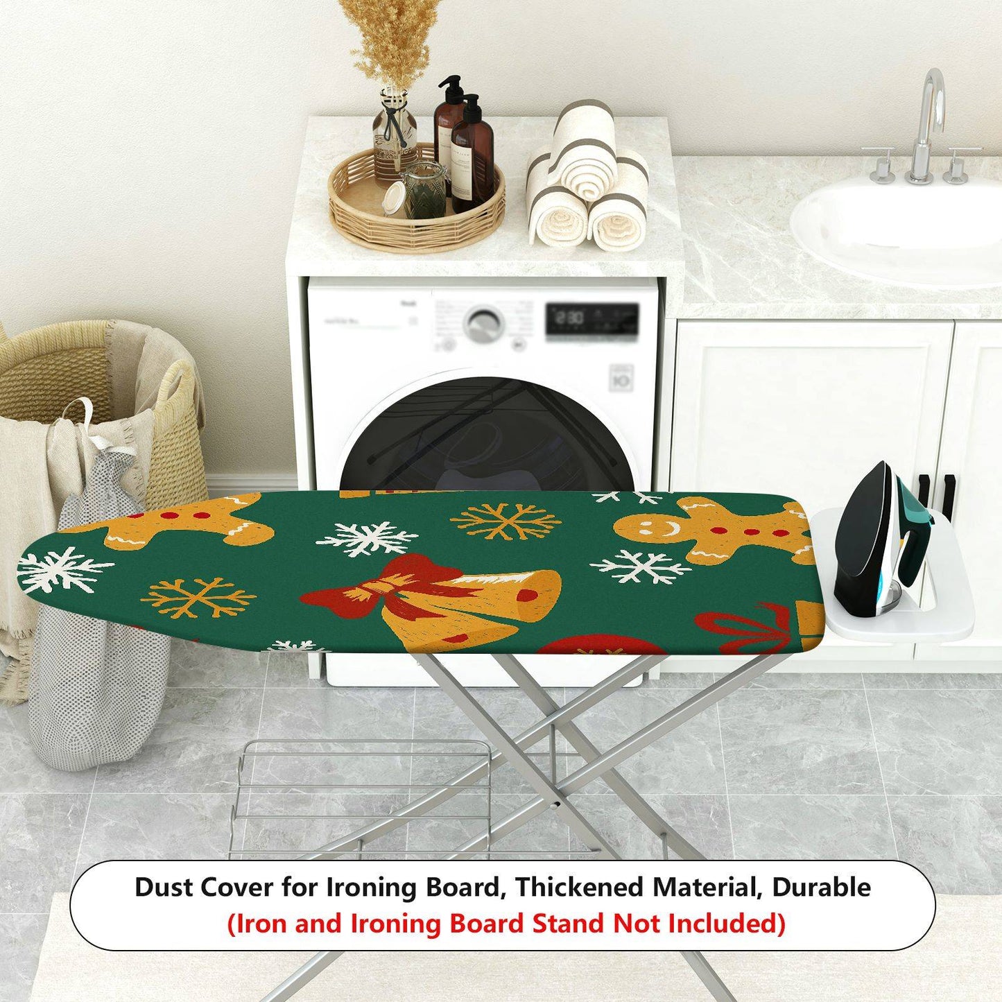 1-Piece Christmas bells gingerbread snowflakes Ironing Board Cover, Universal Size, Without Board