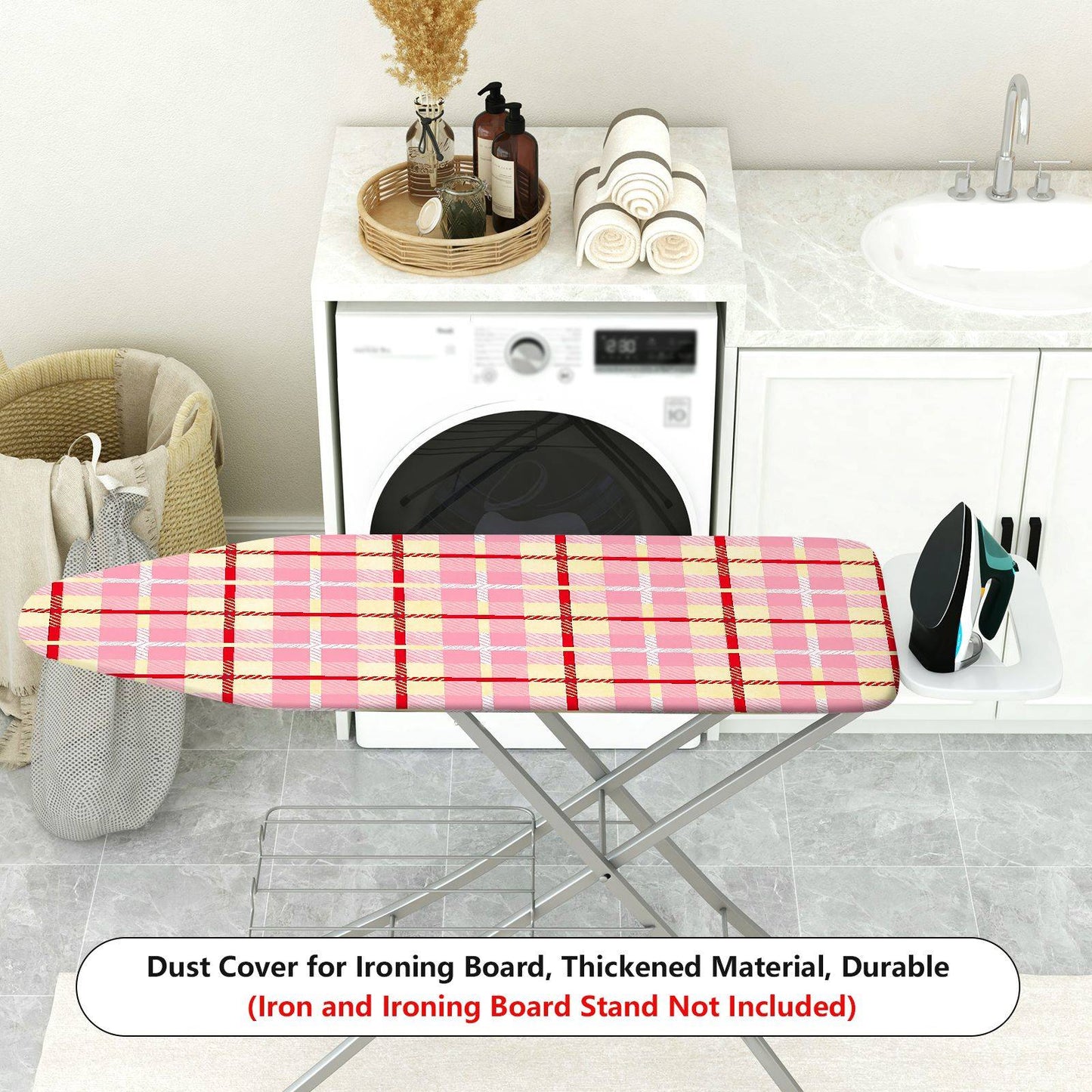 1-Piece Plaid Checkered Pink Ironing Board Cover, Universal Size, Without Board
