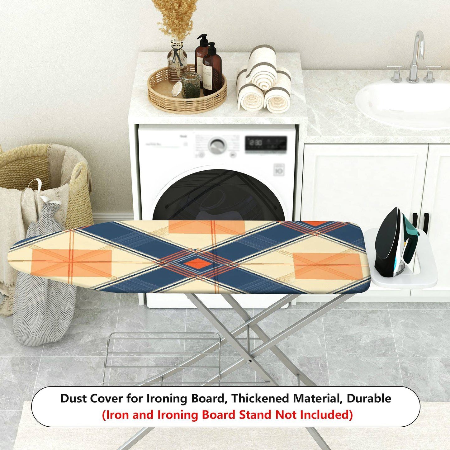 1-Piece Geometric Plaid Pattern Retro Ironing Board Cover, Universal Size, Without Board