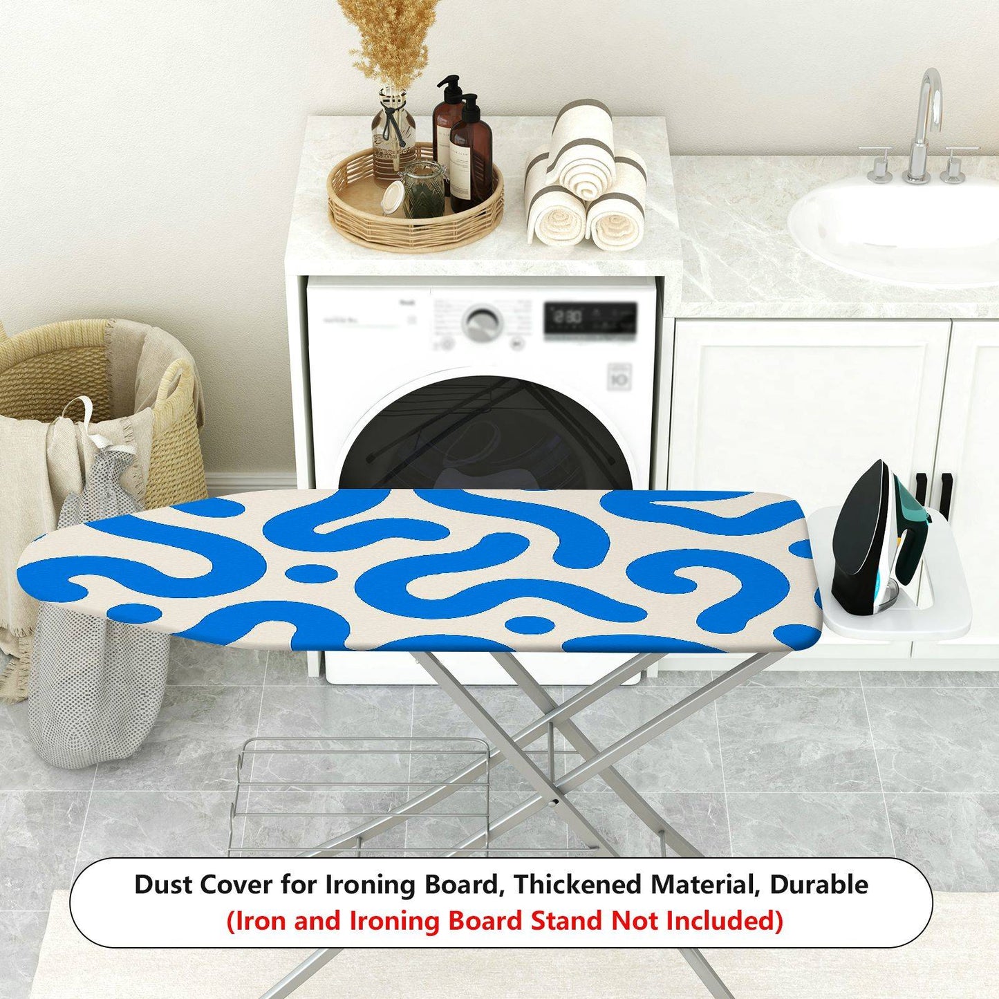 1-Piece Abstract Blue Wave Pattern Modern Design Ironing Board Cover, Universal Size, Without Board