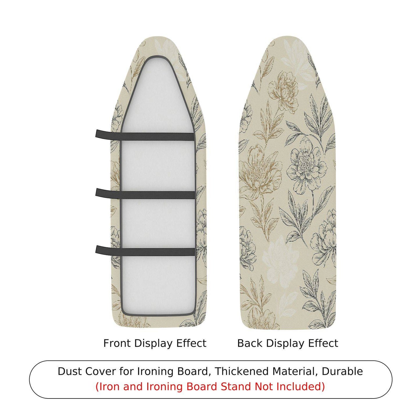 1-Piece Floral Pattern Beige Leaf Ironing Board Cover, Universal Size, Without Board