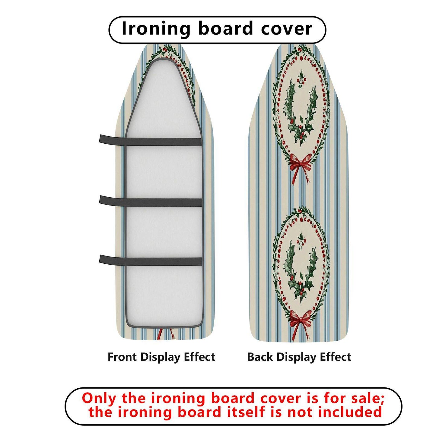 1-Piece Christmas Holly Festive Ironing Board Cover, Universal Size, Without Board