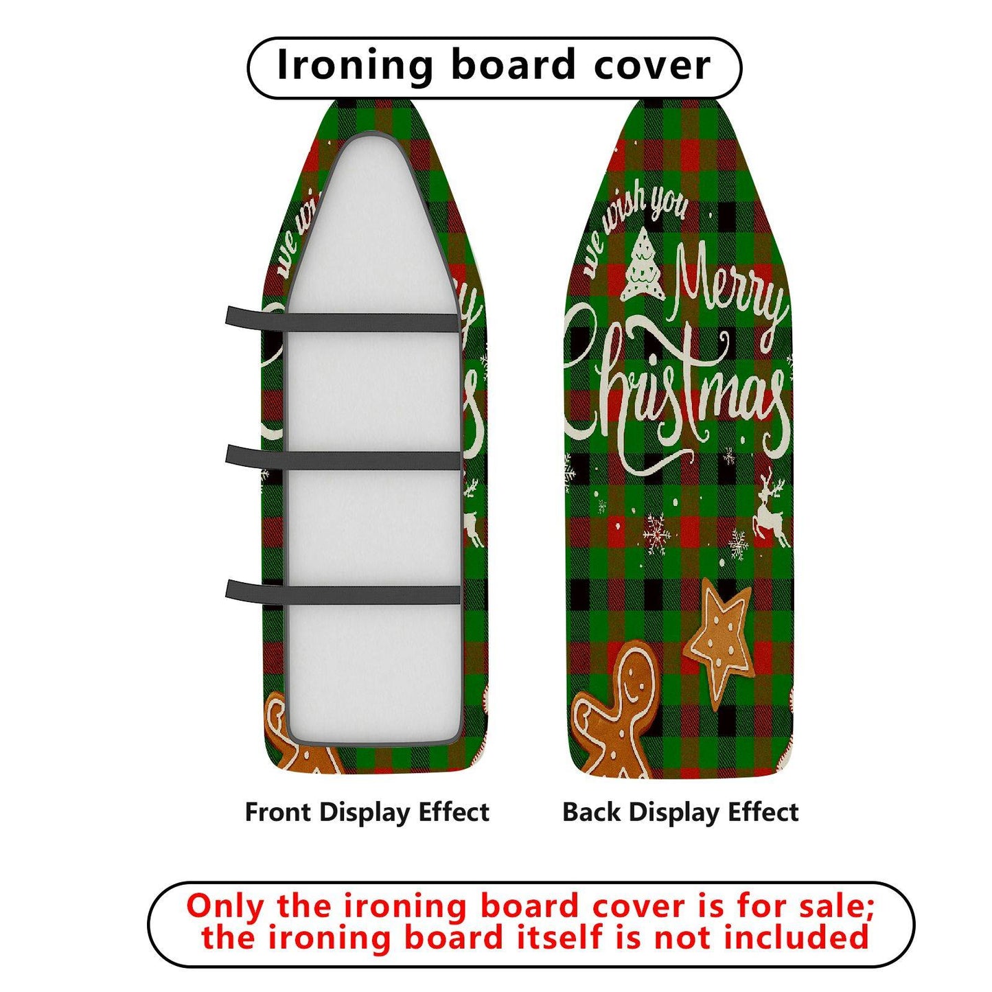1-Piece Christmas Red Green Plaid Ironing Board Cover, Universal Size, Without Board