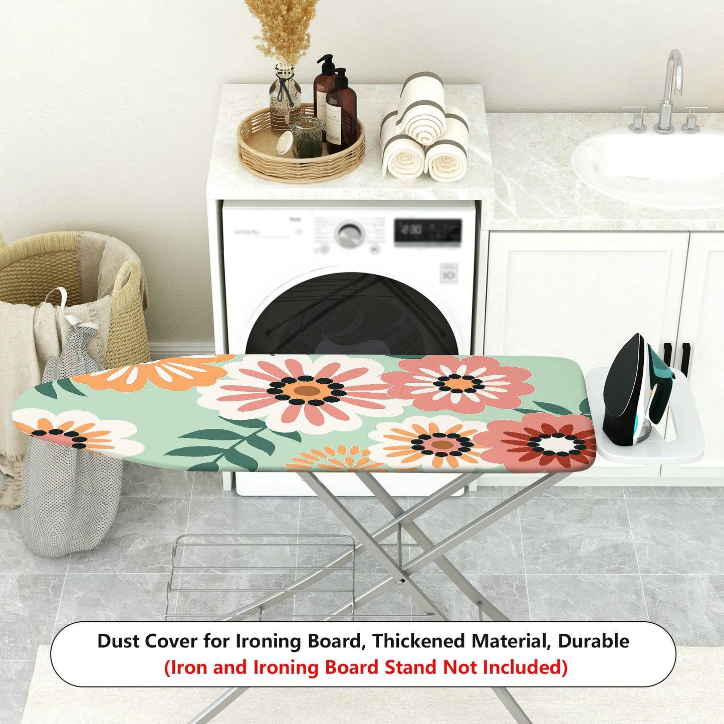 1-Piece Floral Pattern Printed Multifunction Decorative Ironing Board Cover, Universal Size, Without Board