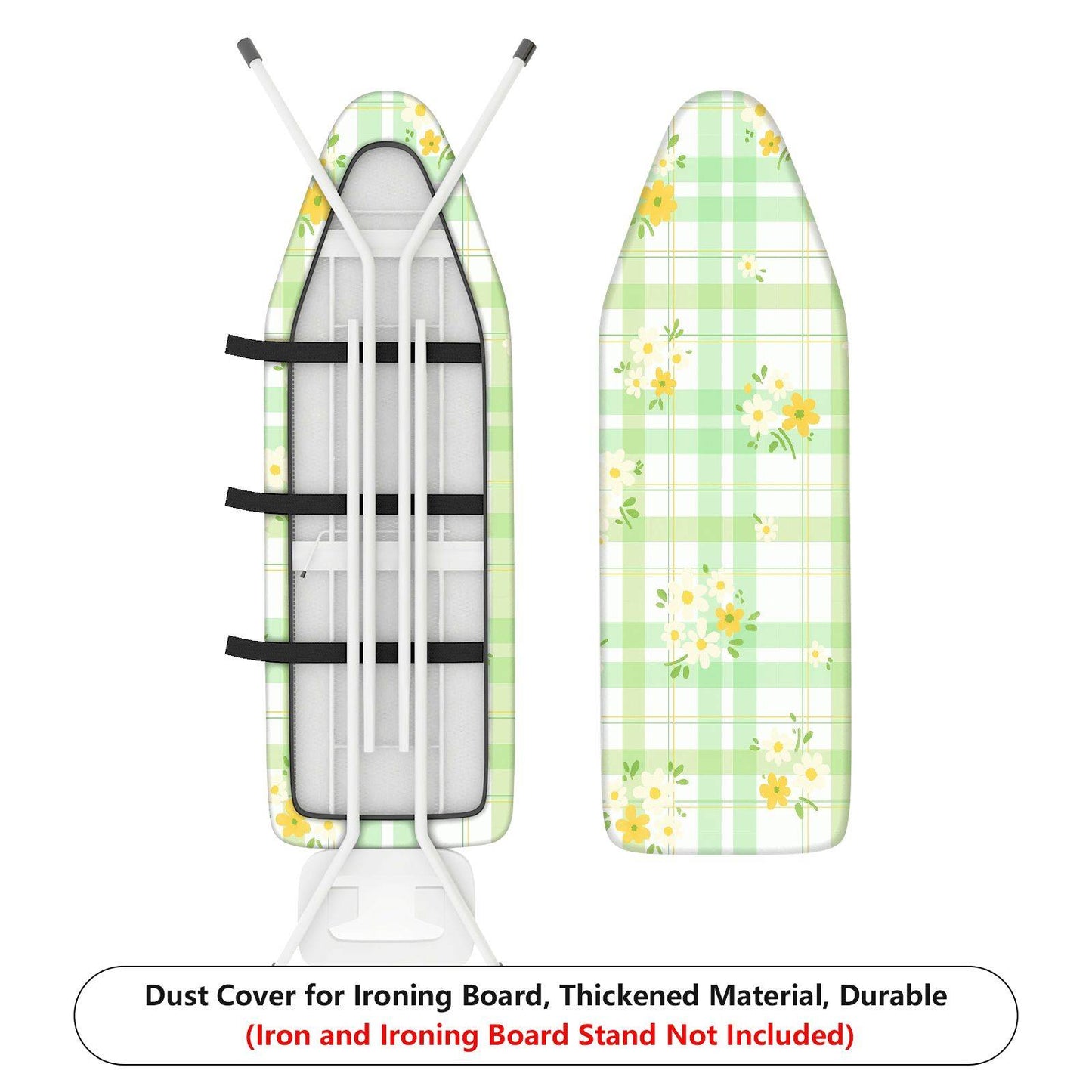 1-Piece Plaid Floral Printed Green Ironing Board Cover, Universal Size, Without Board