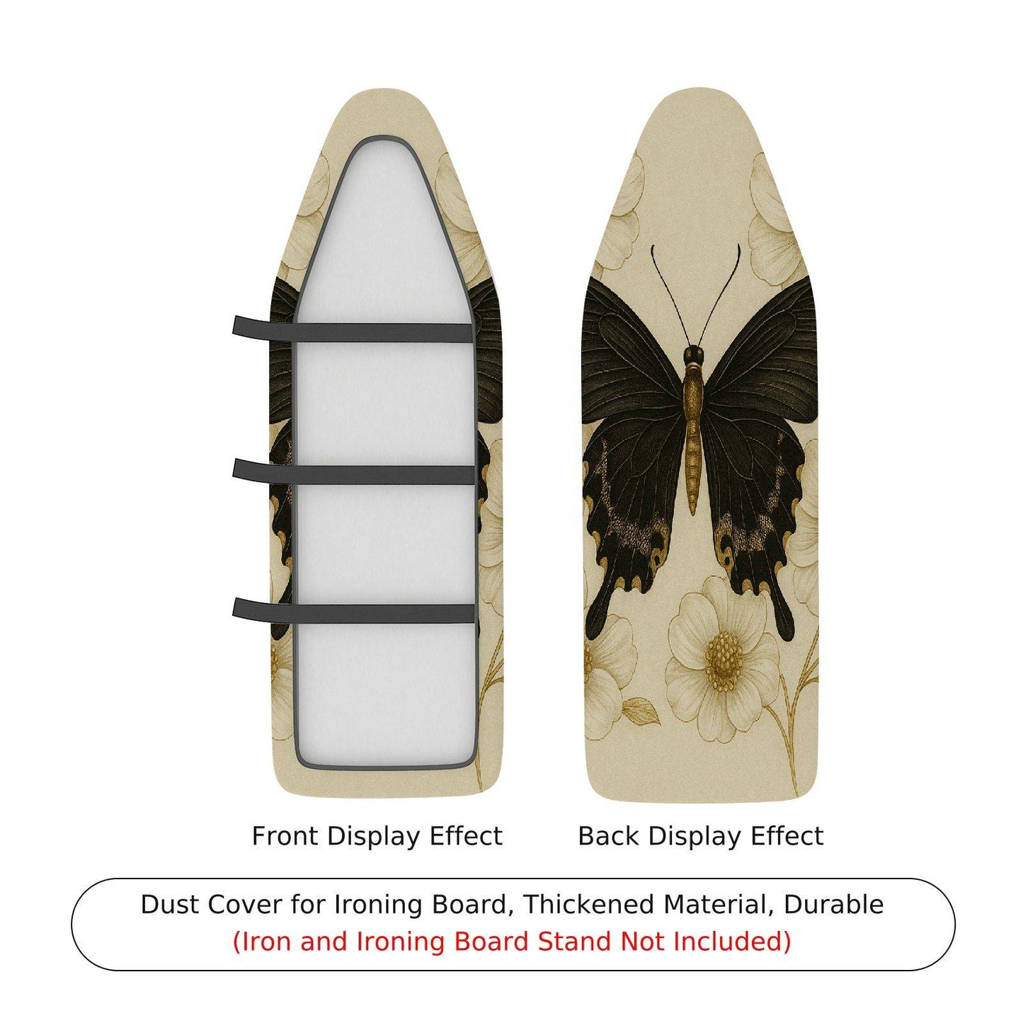 1-Piece Butterfly Floral Beige Ironing Board Cover, Universal Size, Without Board
