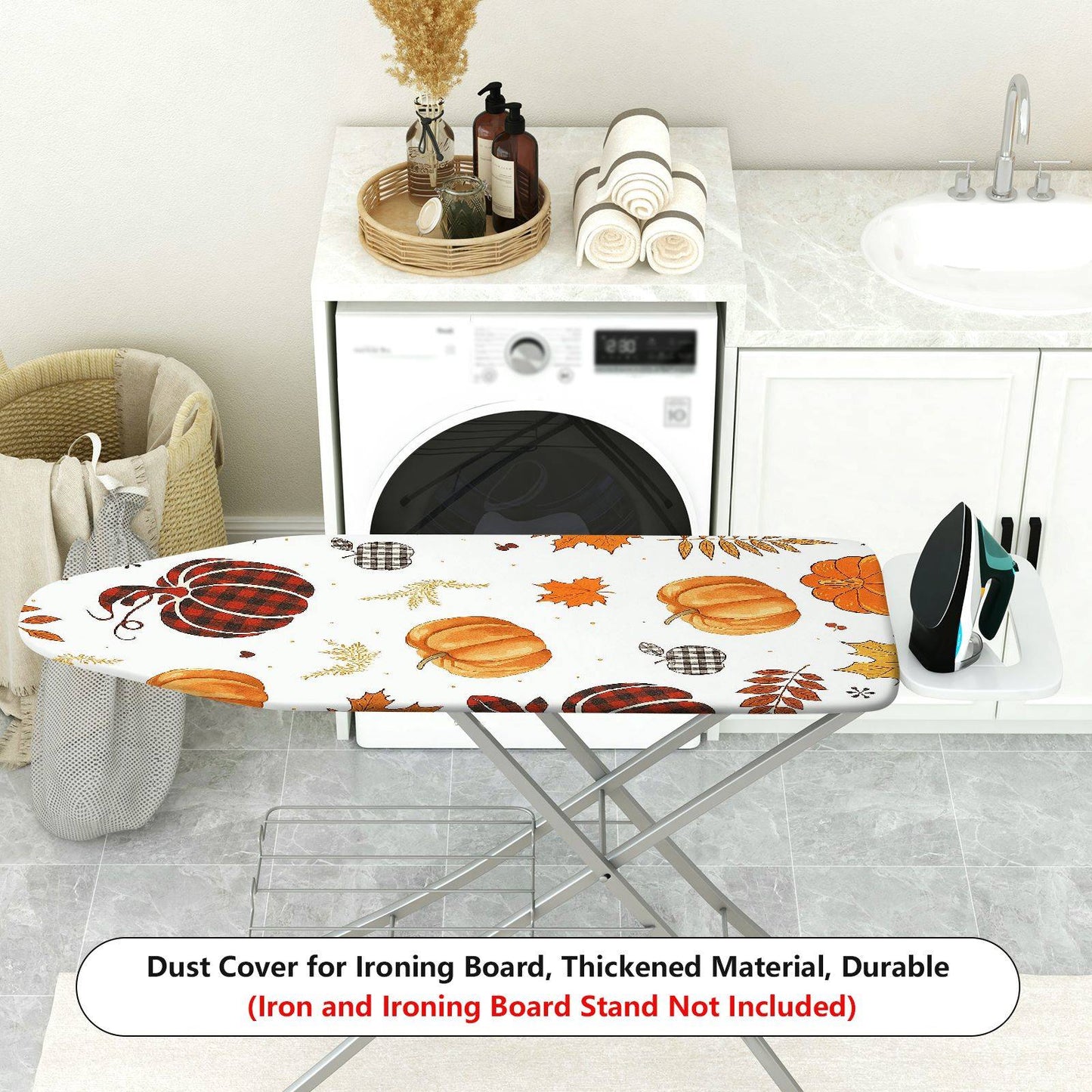 1-Piece Pumpkin Plaid Leaves Ironing Board Cover, Universal Size, Without Board