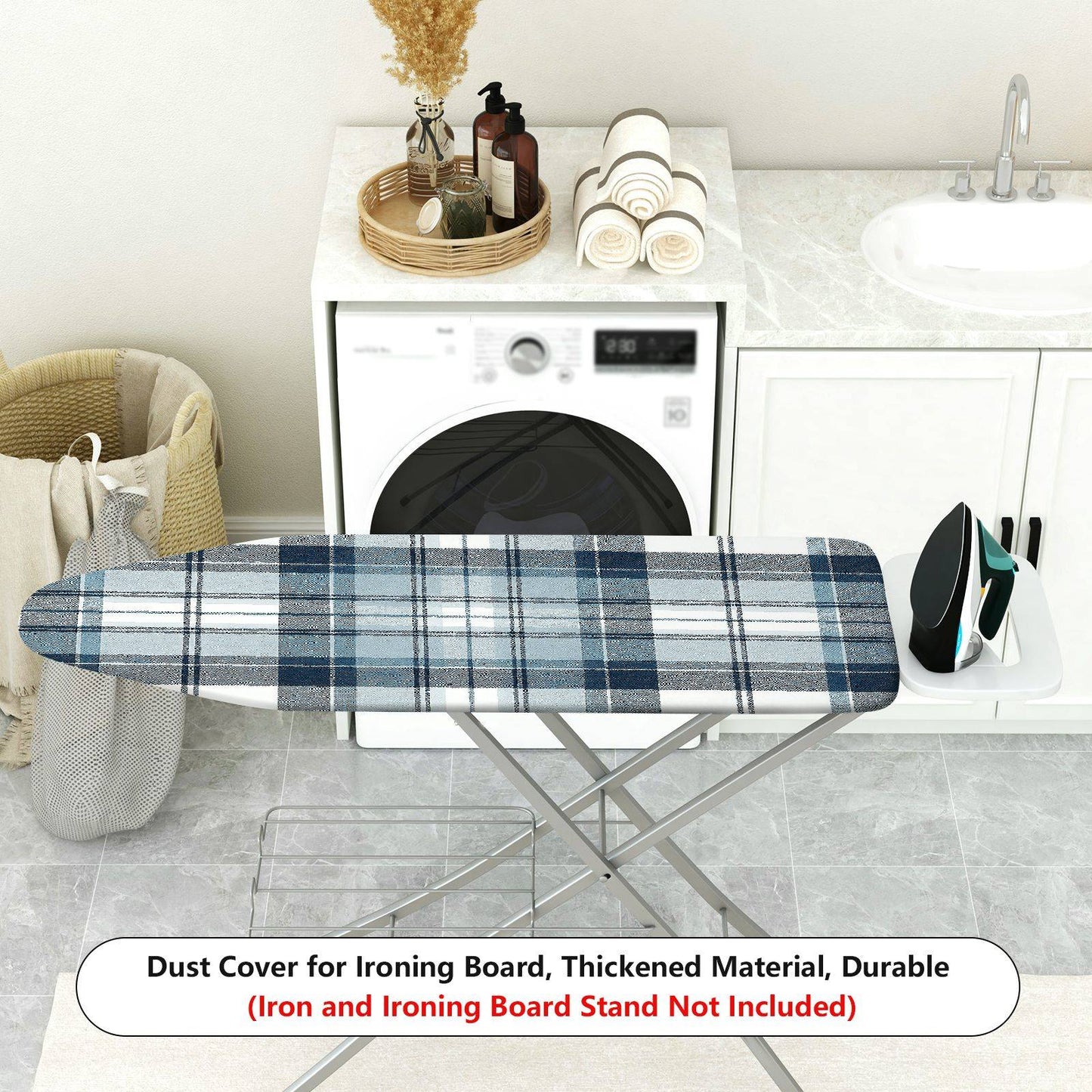 1-Piece Plaid Pattern Blue White Ironing Board Cover, Universal Size, Without Board