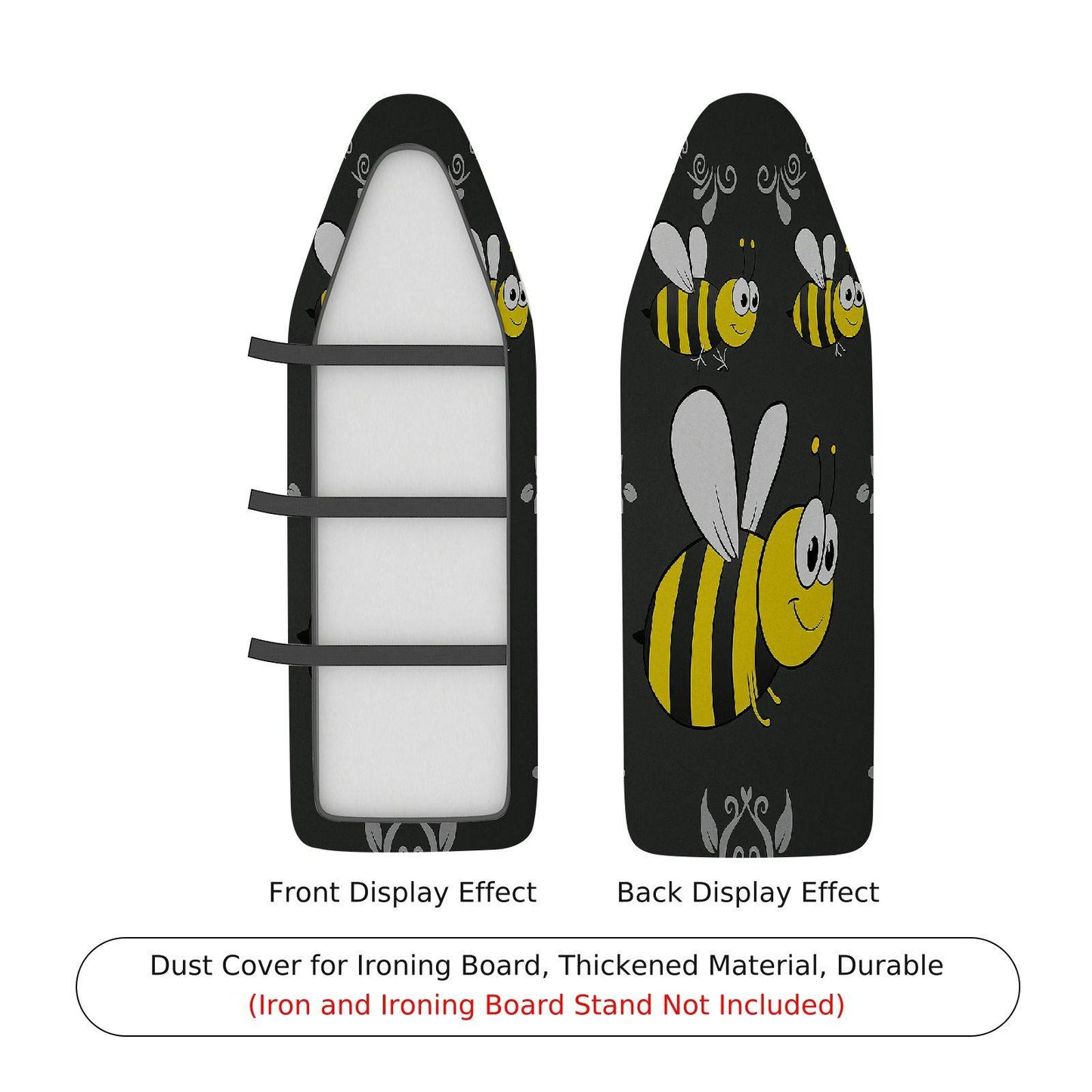 1-Piece Cute Bee Black Ironing Board Cover, Universal Size, Without Board