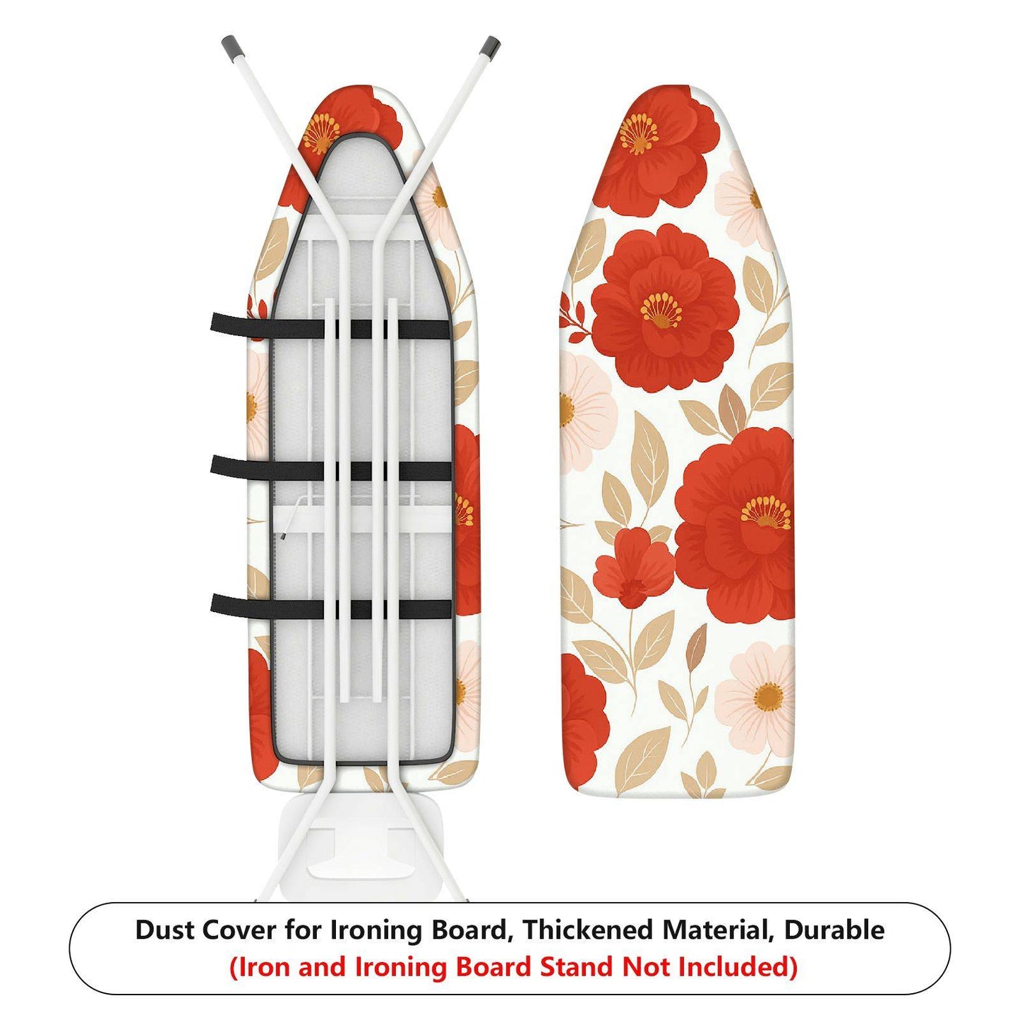 1-Piece Floral Red Beige Ironing Board Cover, Universal Size, Without Board