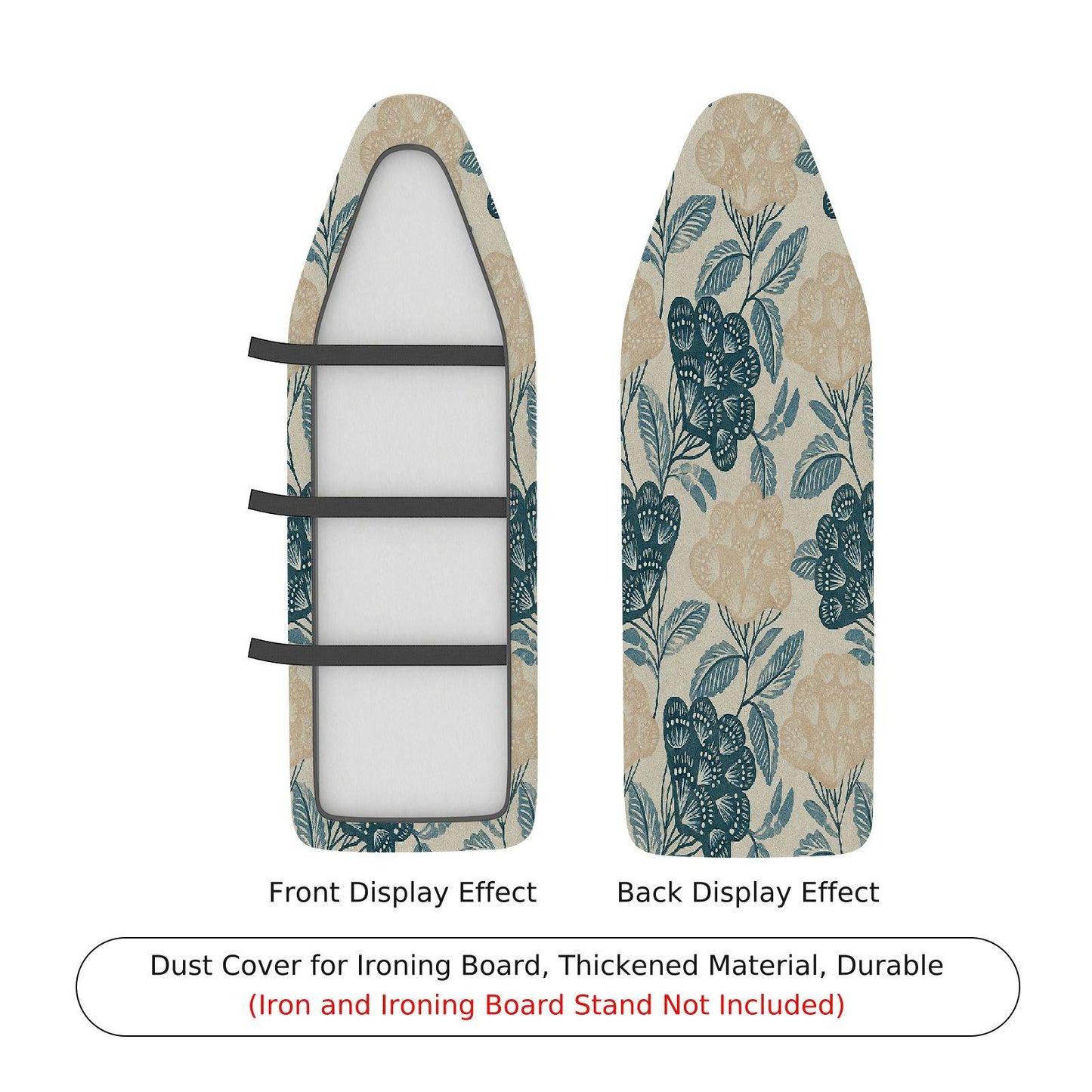 1-Piece Floral Leaf Beige Blue Ironing Board Cover, Universal Size, Without Board
