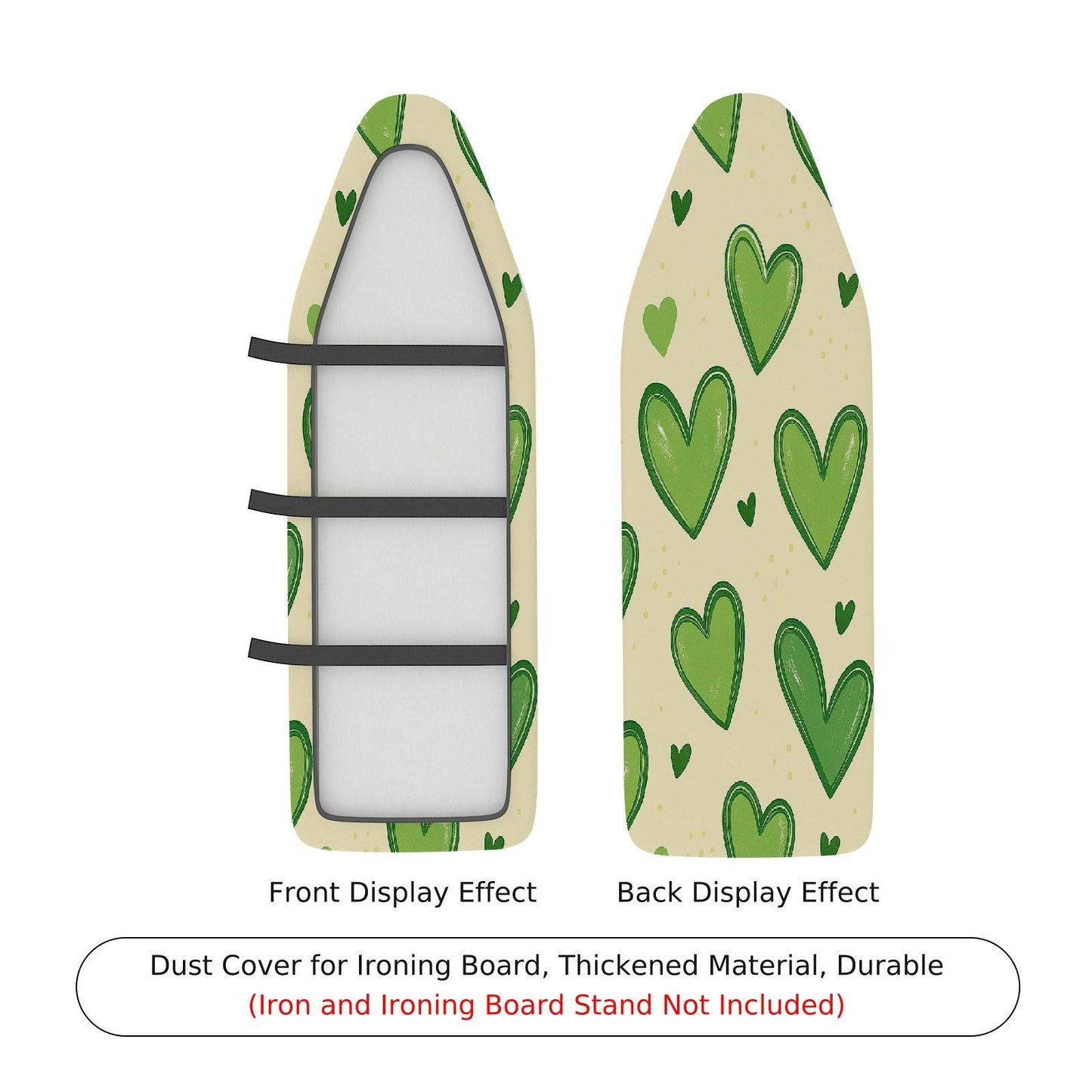 1-Piece Heart Green Beige Ironing Board Cover, Universal Size, Without Board