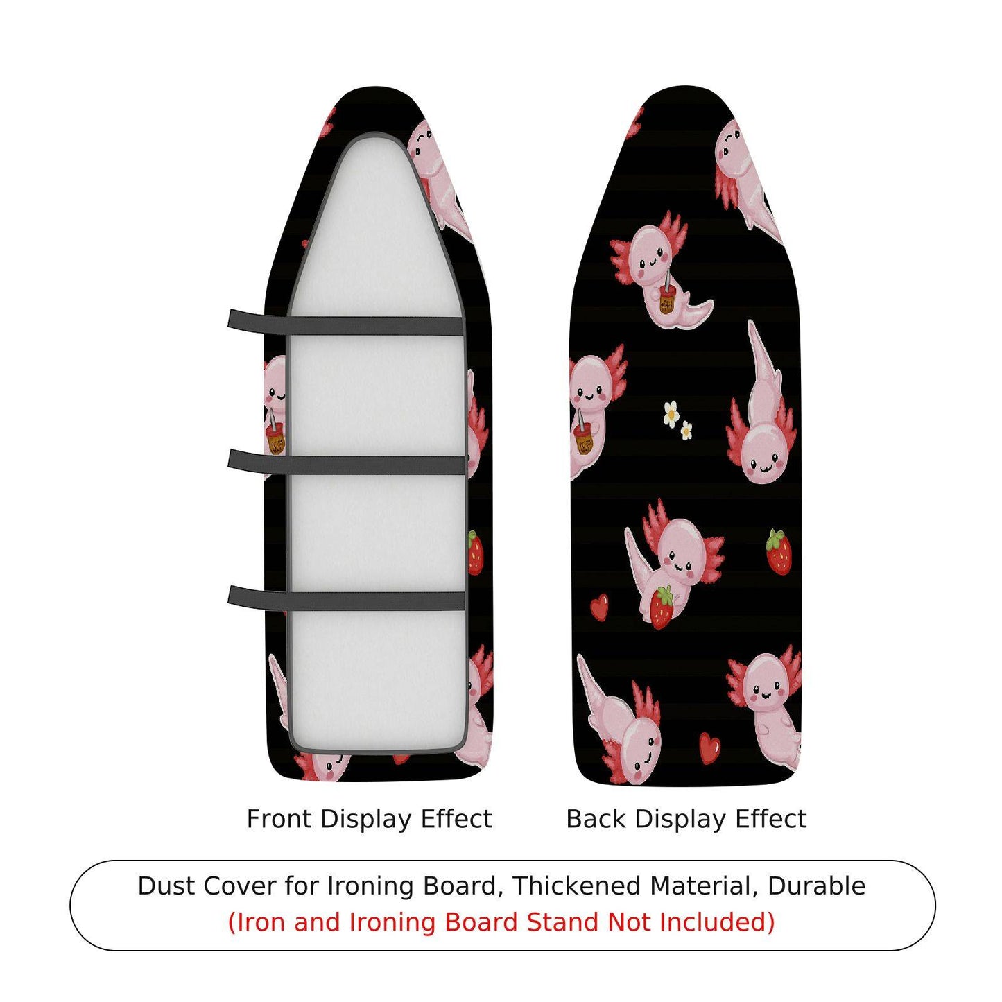 1-Piece Cute Axolotl Strawberry Floral Ironing Board Cover, Universal Size, Without Board