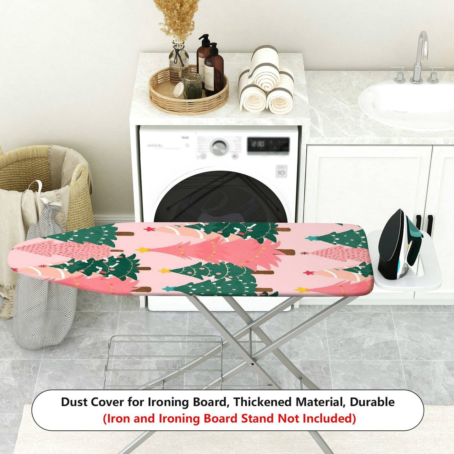 1-Piece Christmas Forest Trees Pattern Pink Ironing Board Cover, Universal Size, Without Board