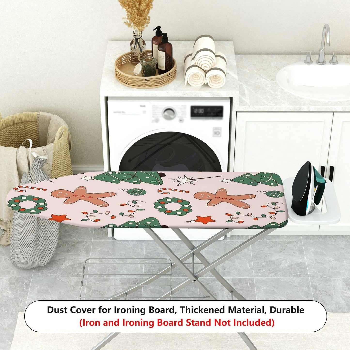 1-Piece Gingerbread Christmas Tree Candy Cane Ironing Board Cover, Universal Size, Without Board