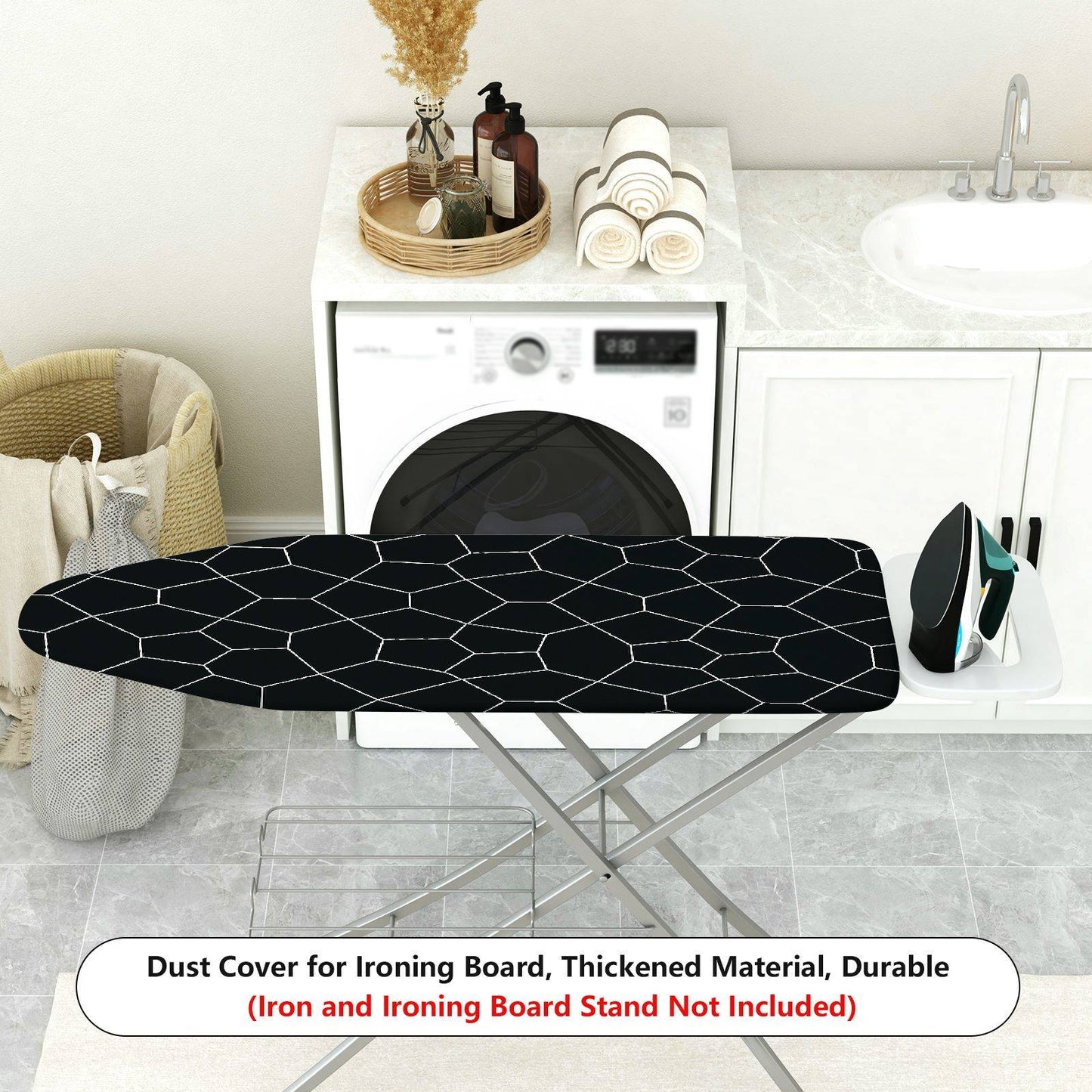 1-Piece Abstract Geometric Black Ironing Board Cover, Universal Size, Without Board