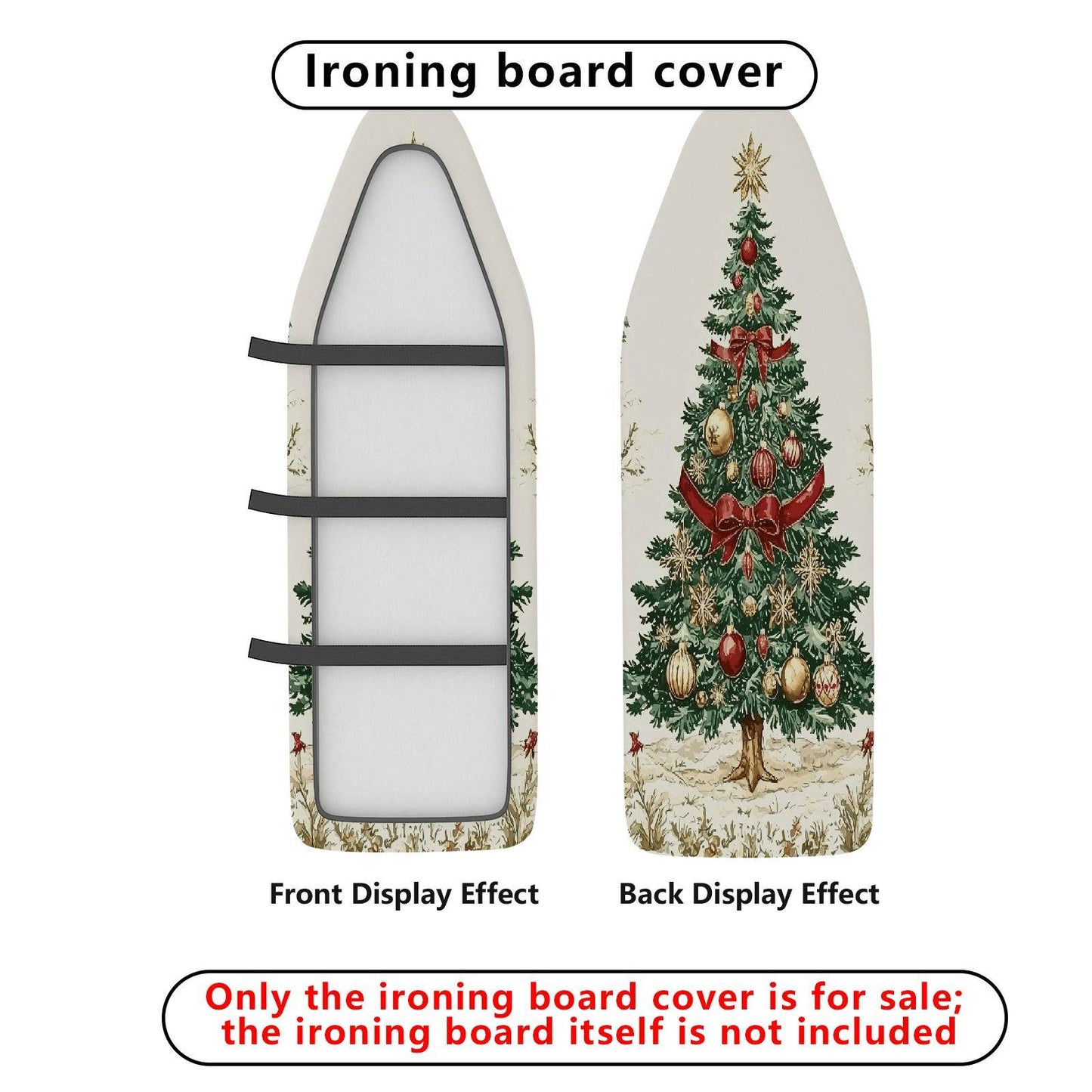 1-Piece Christmas Tree Red Bow Green Ornament Ironing Board Cover, Universal Size, Without Board