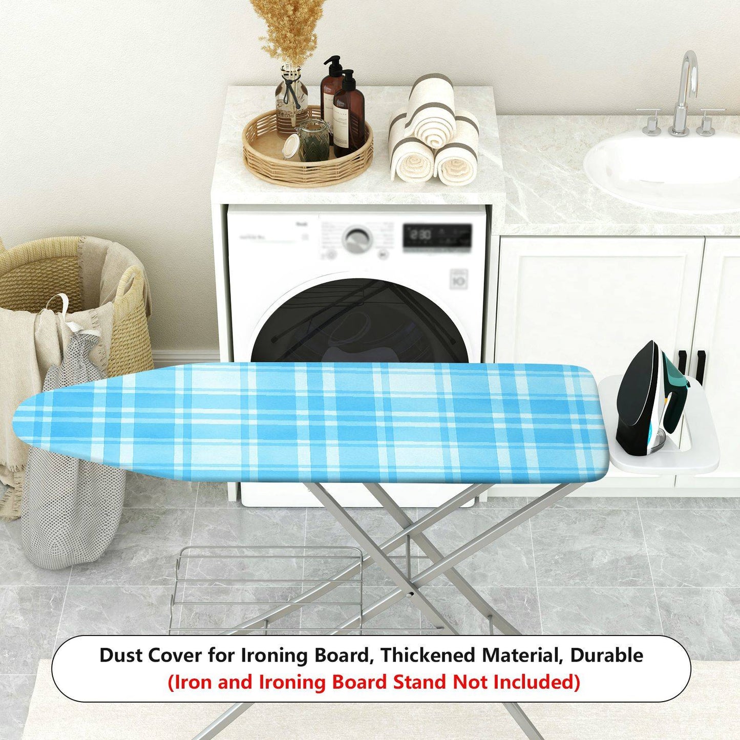 1-Piece Plaid Blue Checkered Pattern Ironing Board Cover, Universal Size, Without Board