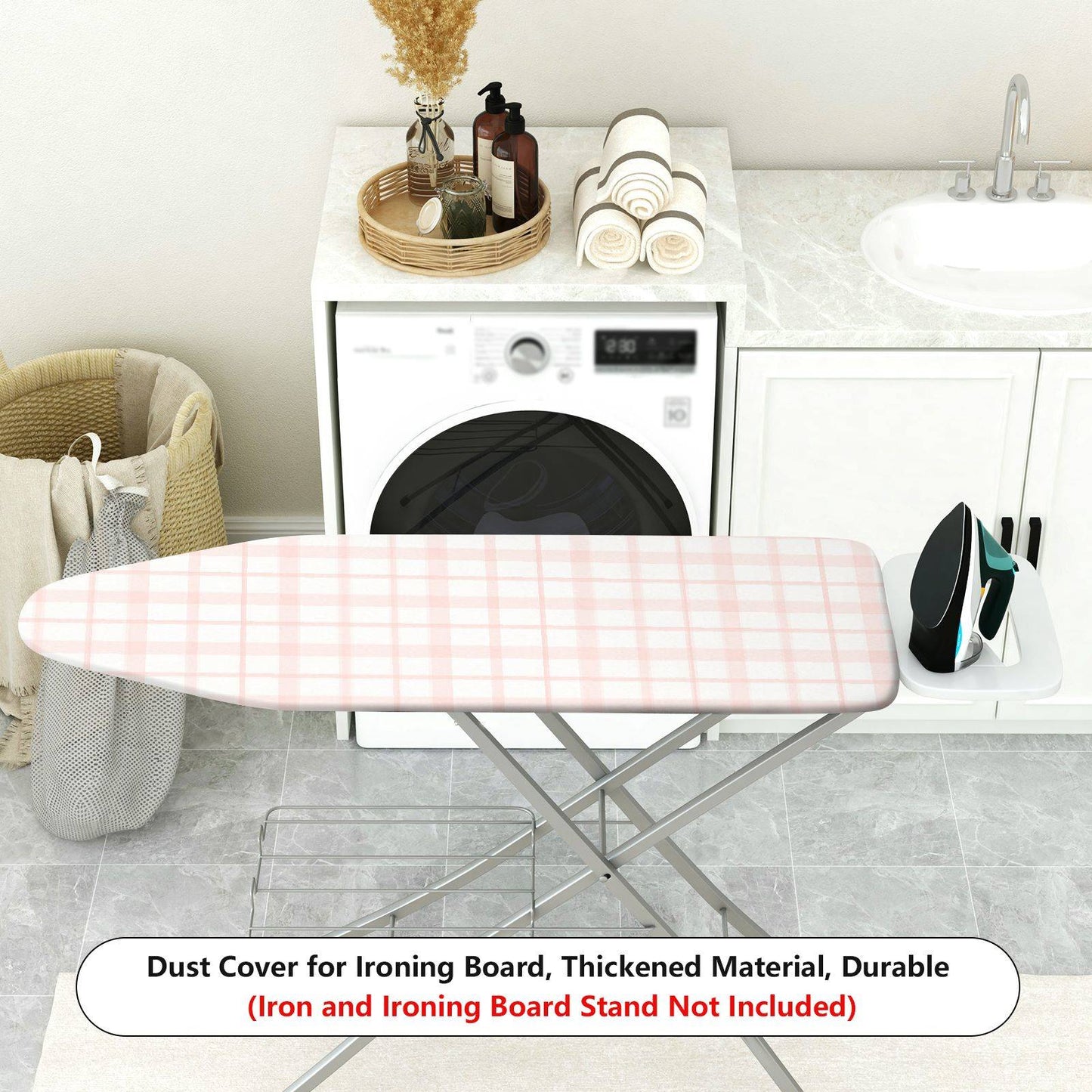 1-Piece Plaid Pink White Check Pattern Ironing Board Cover, Universal Size, Without Board