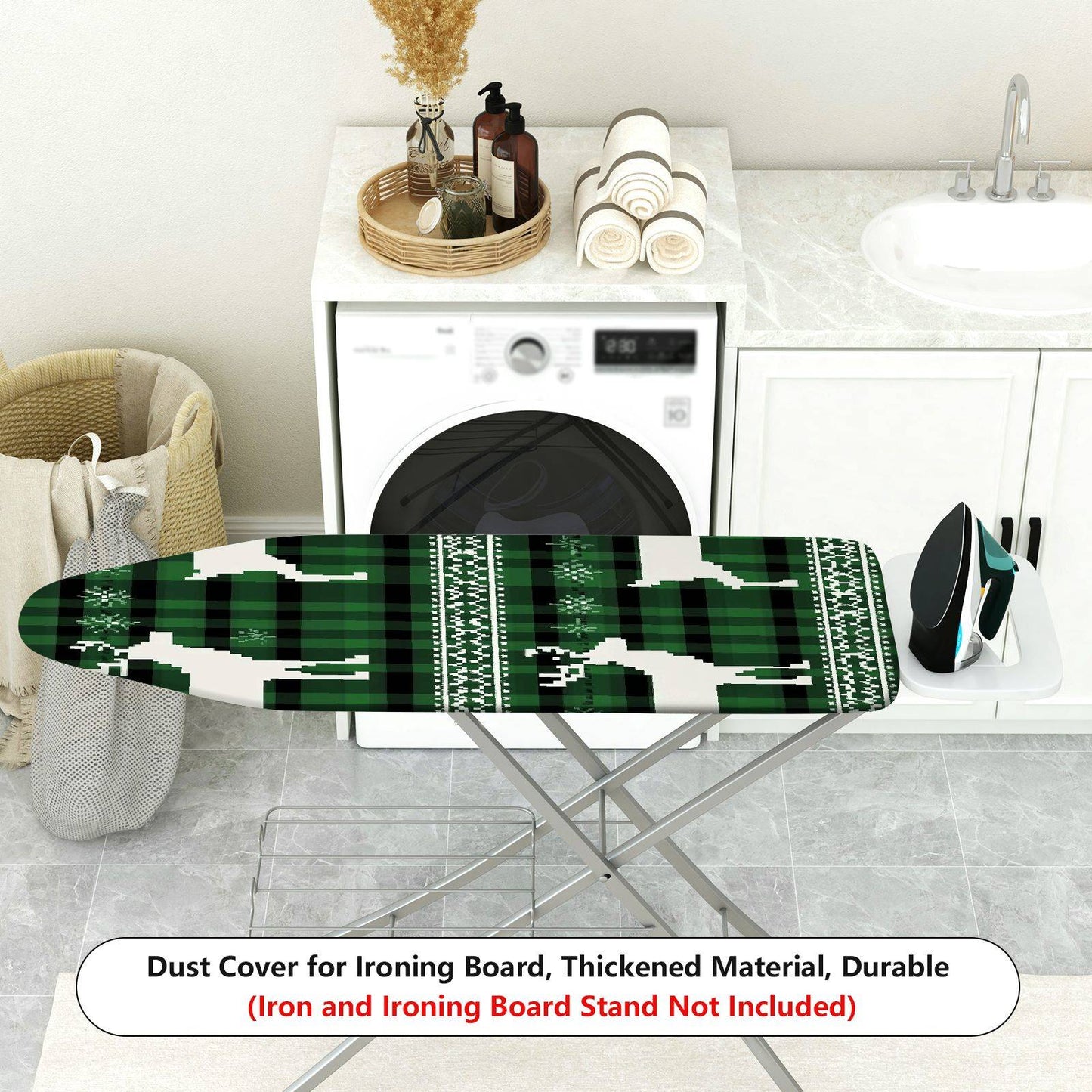 1-Piece Reindeer Plaid Green Ironing Board Cover, Universal Size, Without Board