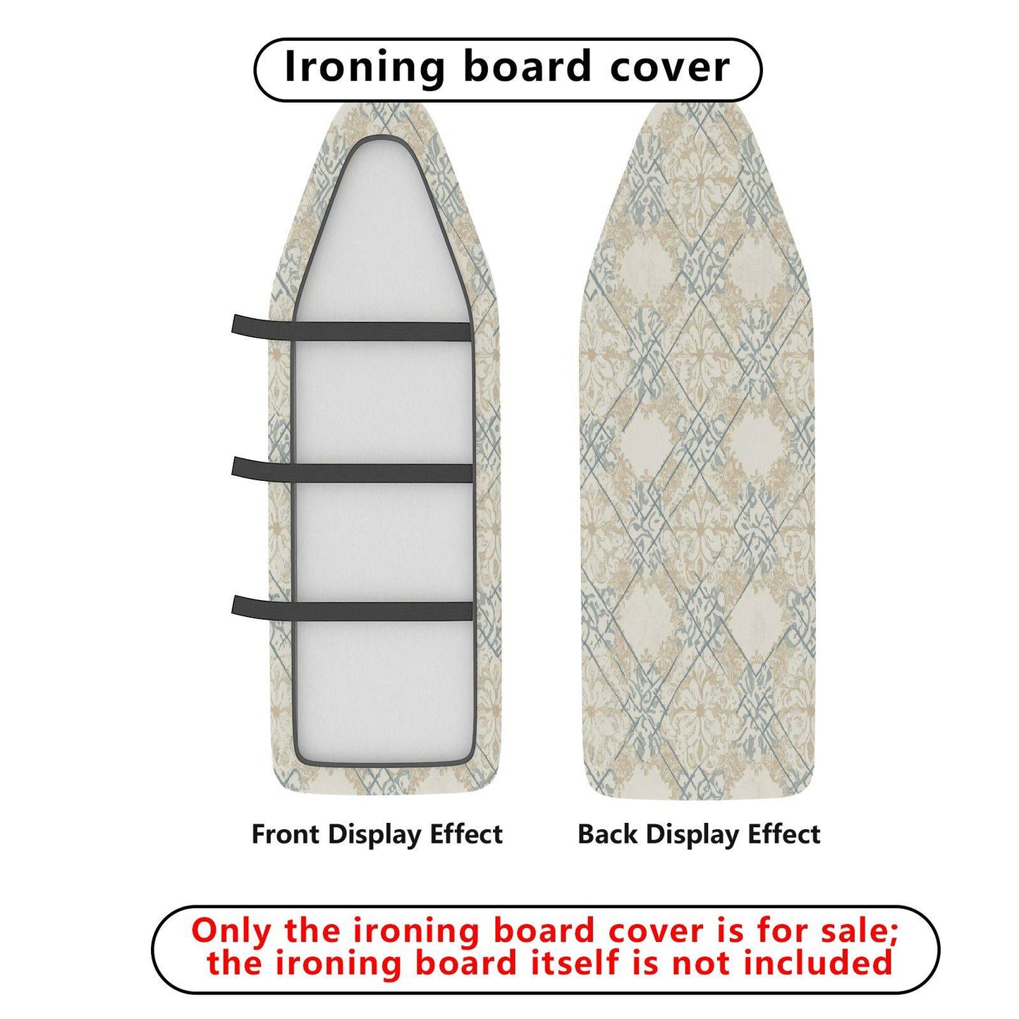 1-Piece Floral Elegant Beige Ironing Board Cover, Universal Size, Without Board