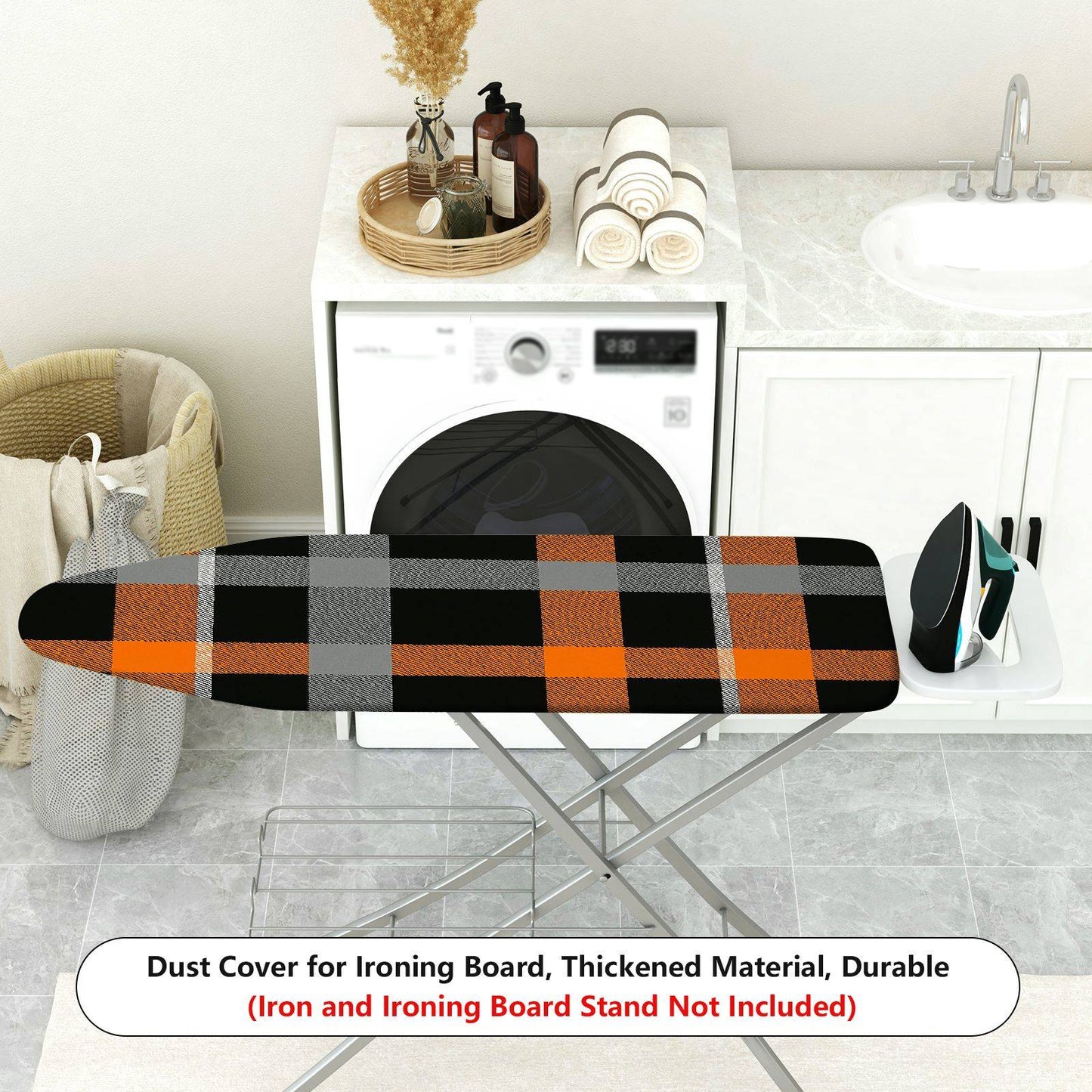 1-Piece Plaid Orange Black Grey Ironing Board Cover, Universal Size, Without Board