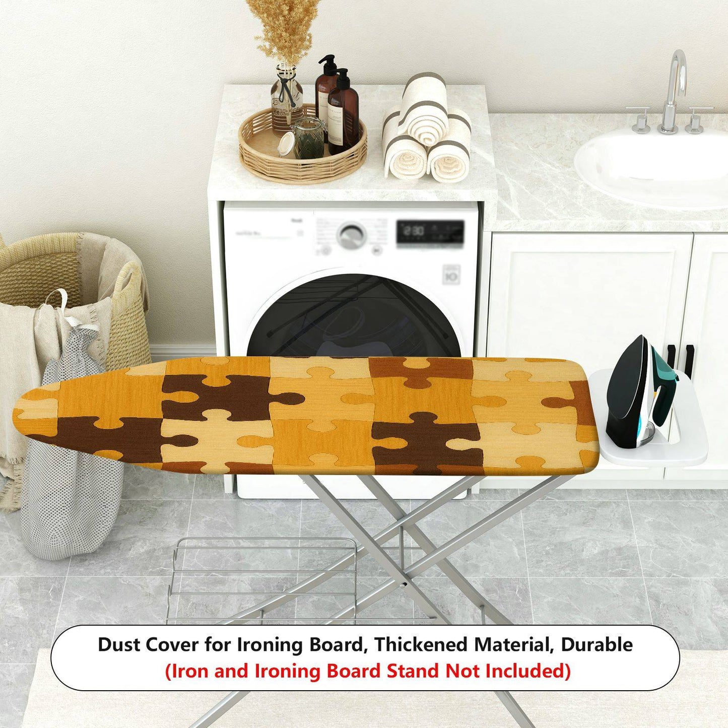 1-Piece Puzzle Patchwork Beige Brown Ironing Board Cover, Universal Size, Without Board