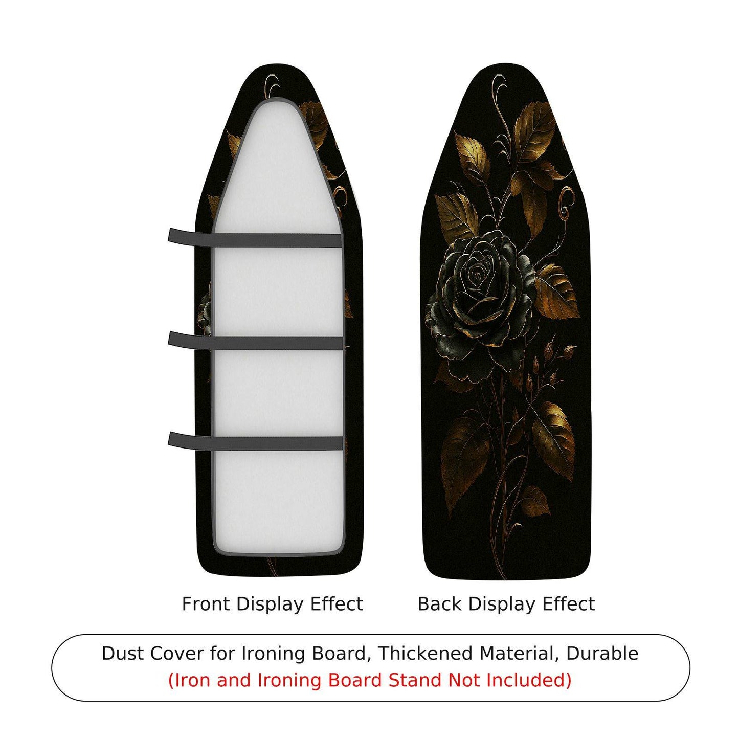 1-Piece Floral Elegant Black Ironing Board Cover, Universal Size, Without Board