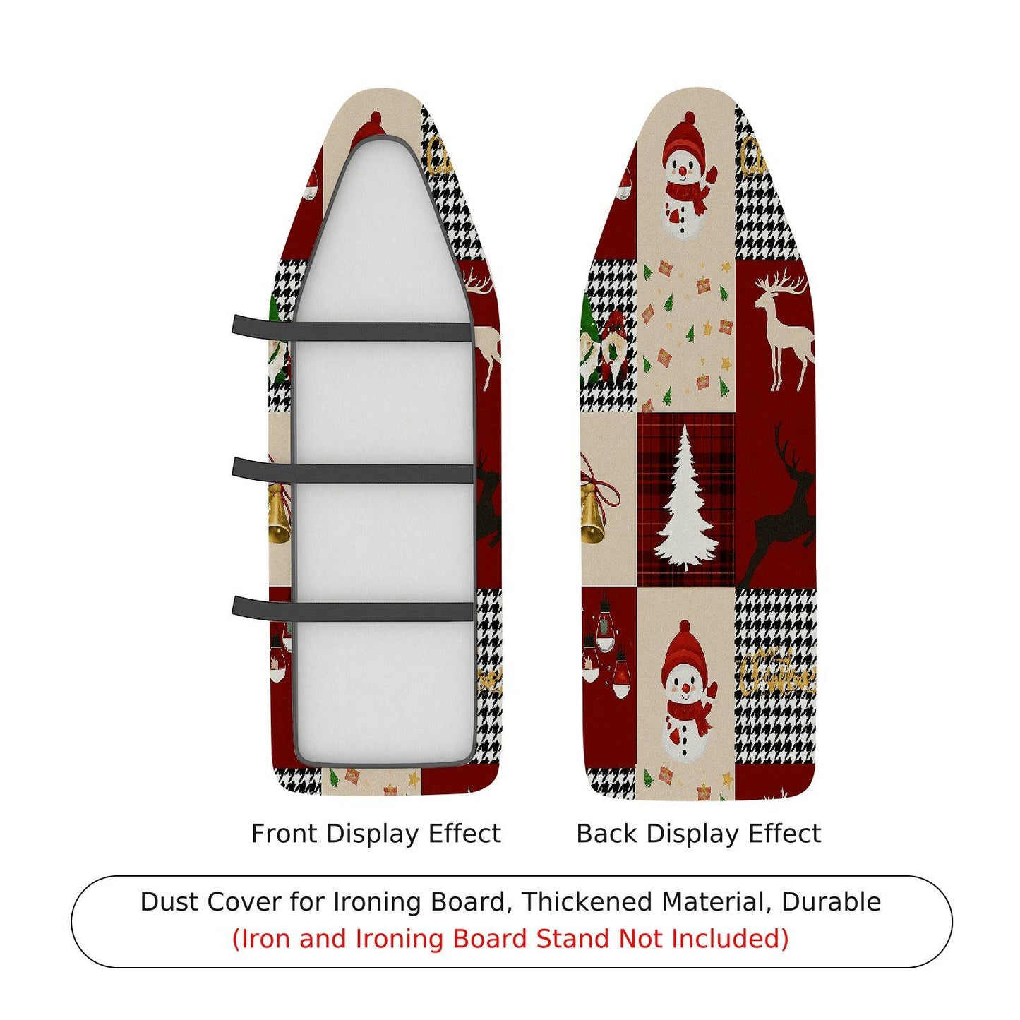1-Piece Christmas Snowman Reindeer Plaid Ironing Board Cover, Universal Size, Without Board