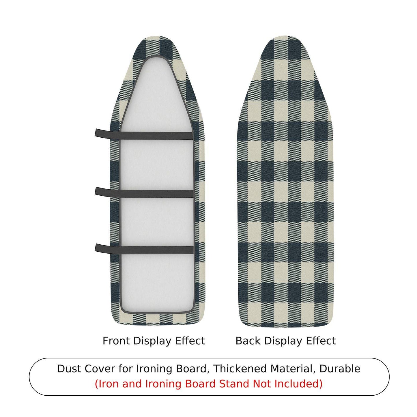 1-Piece Plaid Checkered Black Ironing Board Cover, Universal Size, Without Board
