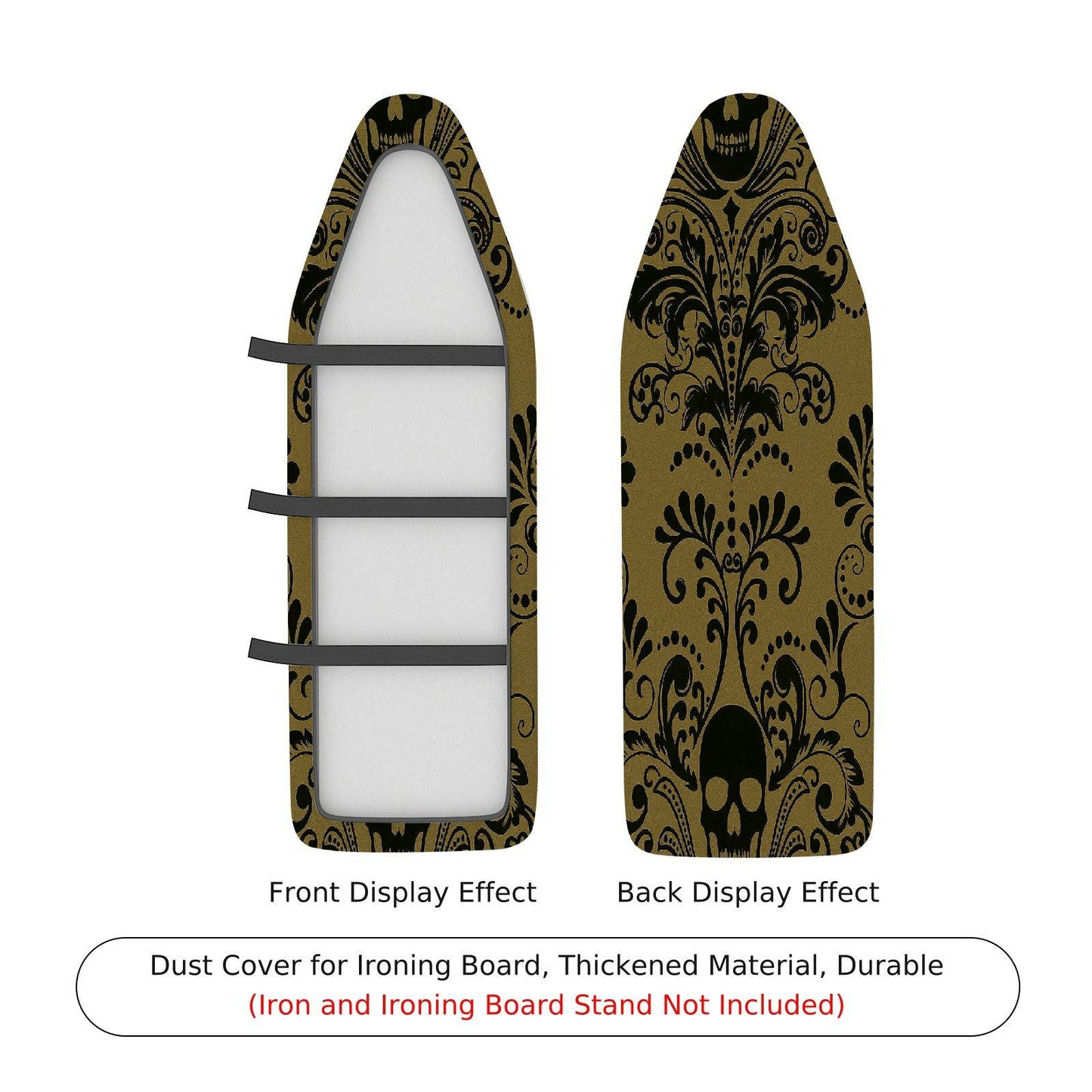 1-Piece Elegant Floral Black Beige Ironing Board Cover, Universal Size, Without Board