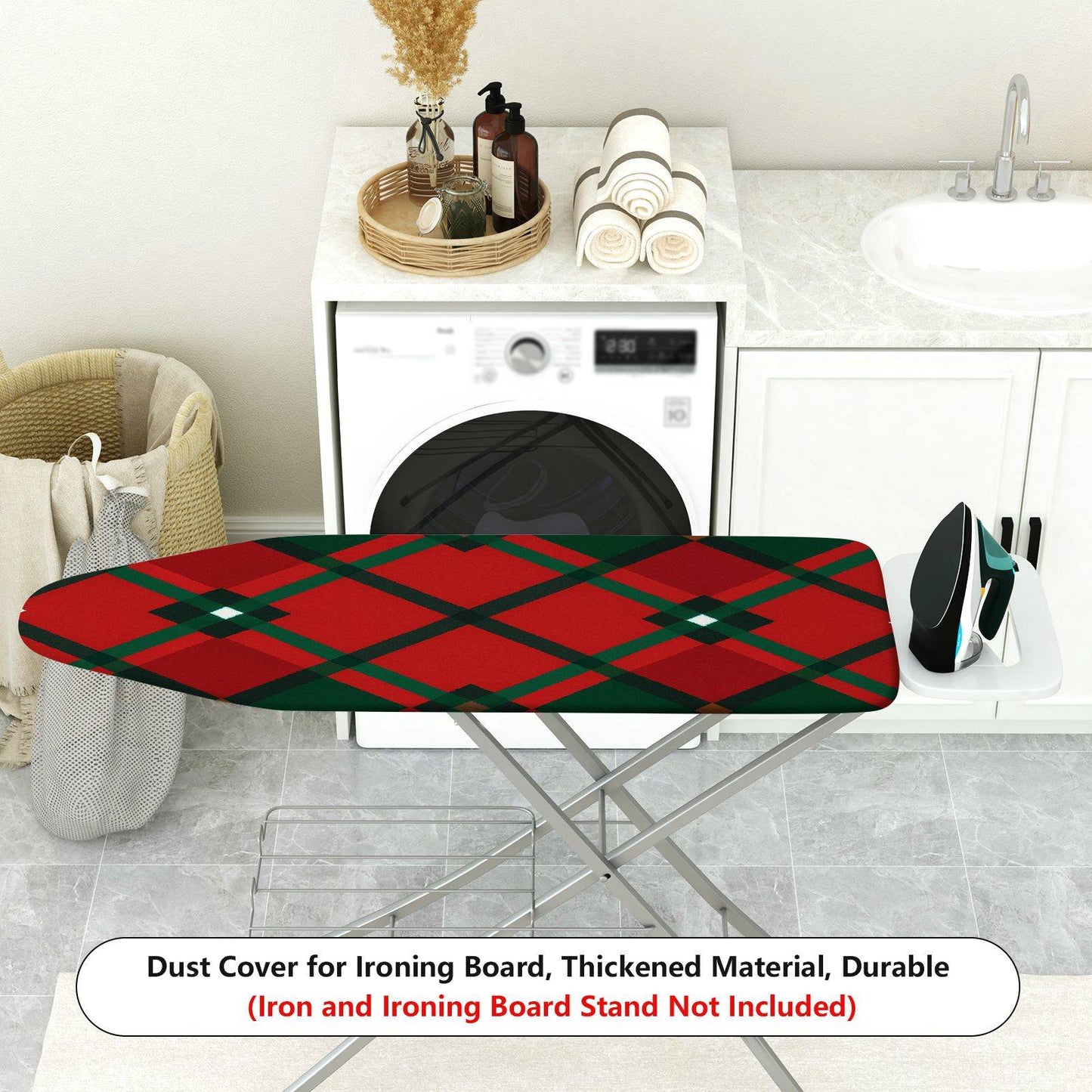 1-Piece Red Green Plaid Pattern Christmas Ironing Board Cover, Universal Size, Without Board