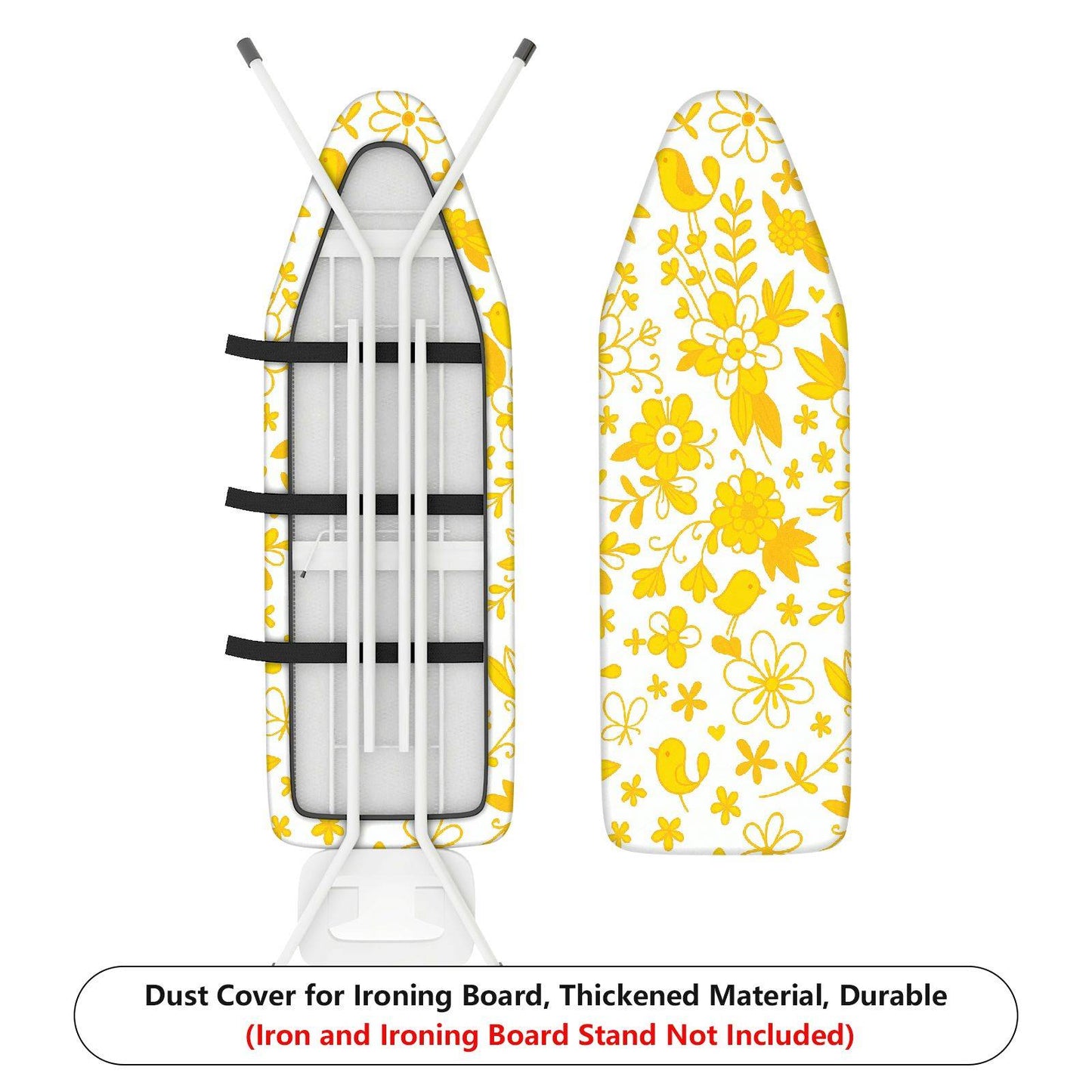 1-Piece Yellow Floral Bird Pattern Ironing Board Cover, Universal Size, Without Board