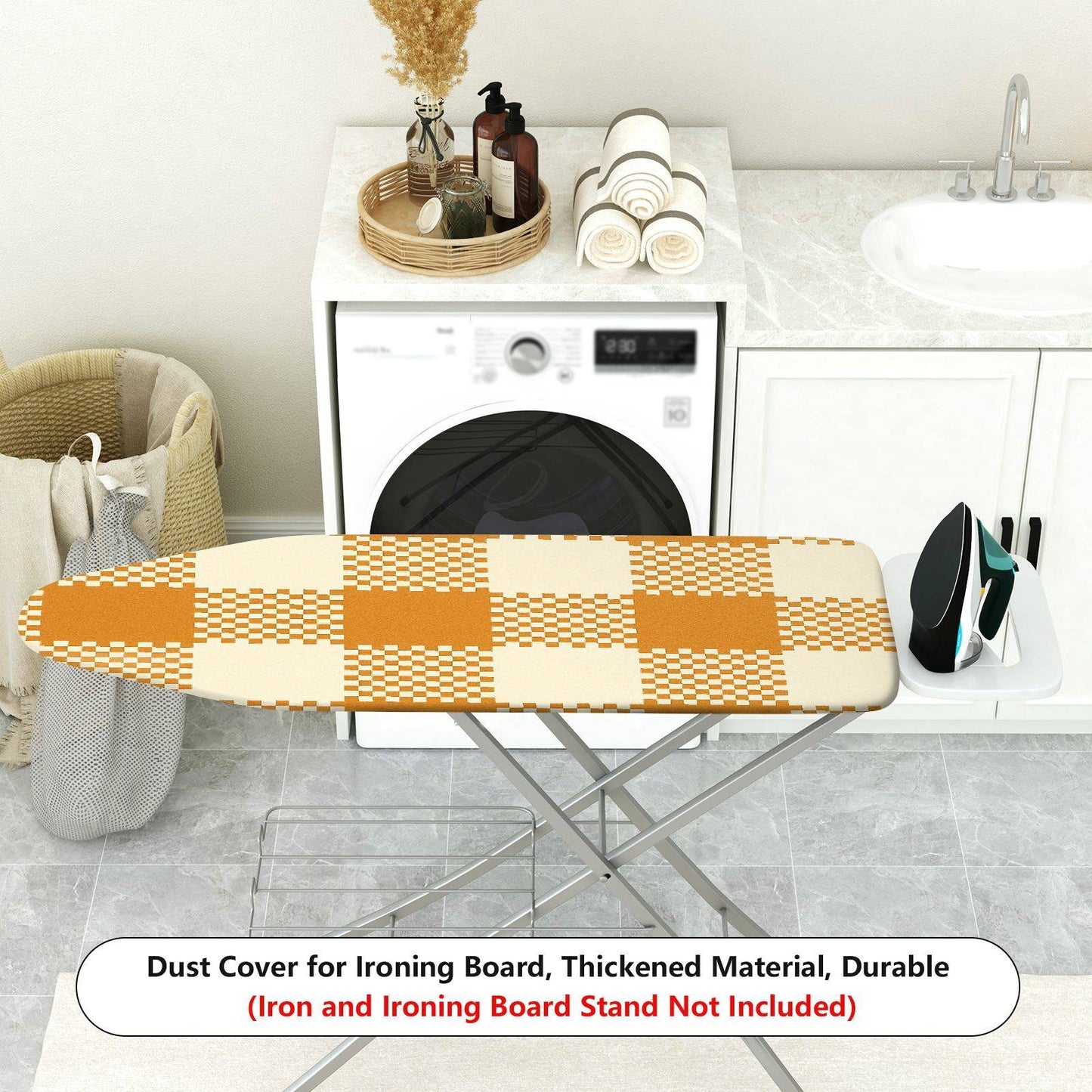 1-Piece Plaid Checker Yellow Ironing Board Cover, Universal Size, Without Board