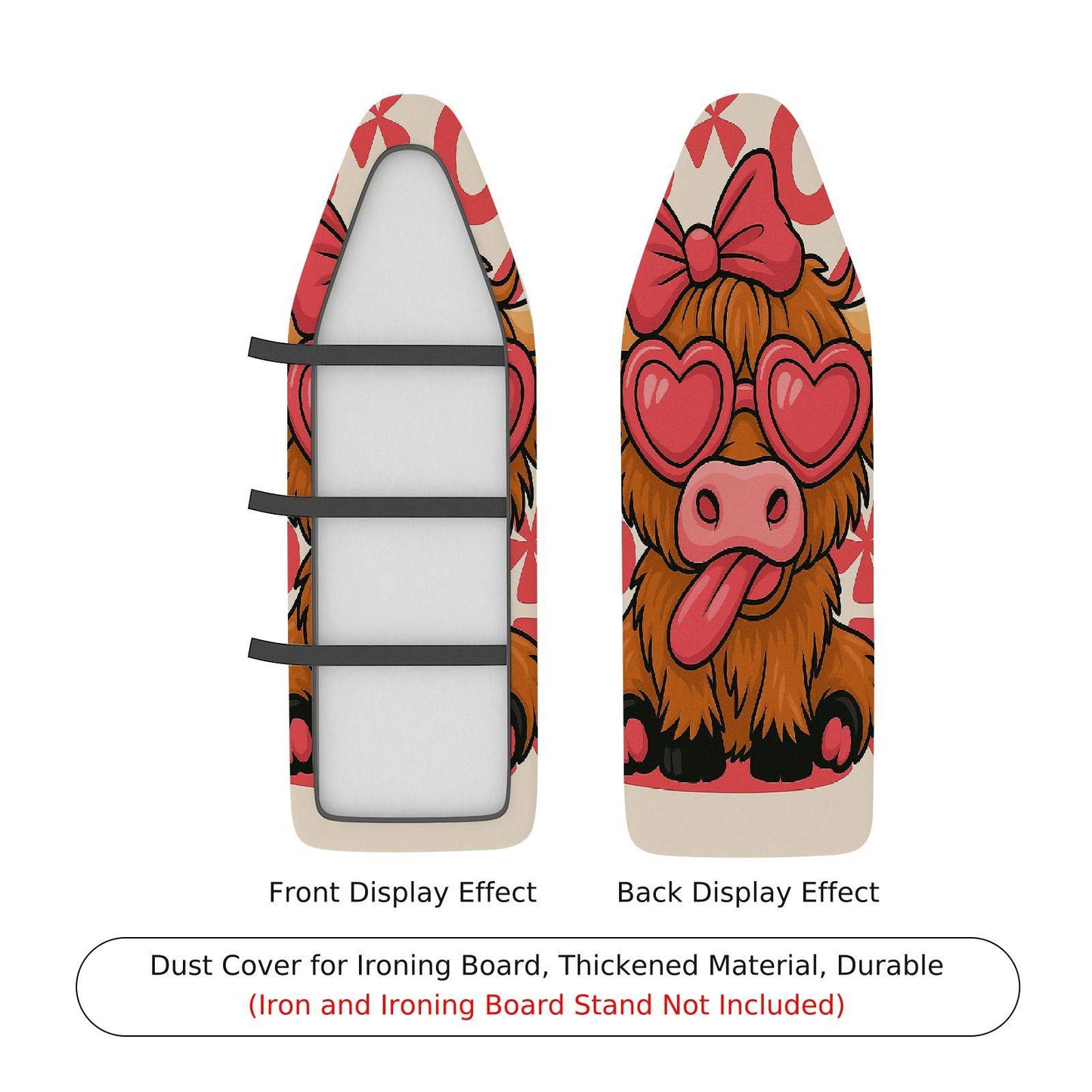1-Piece Cute Pink Heart Animal Ironing Board Cover, Universal Size, Without Board