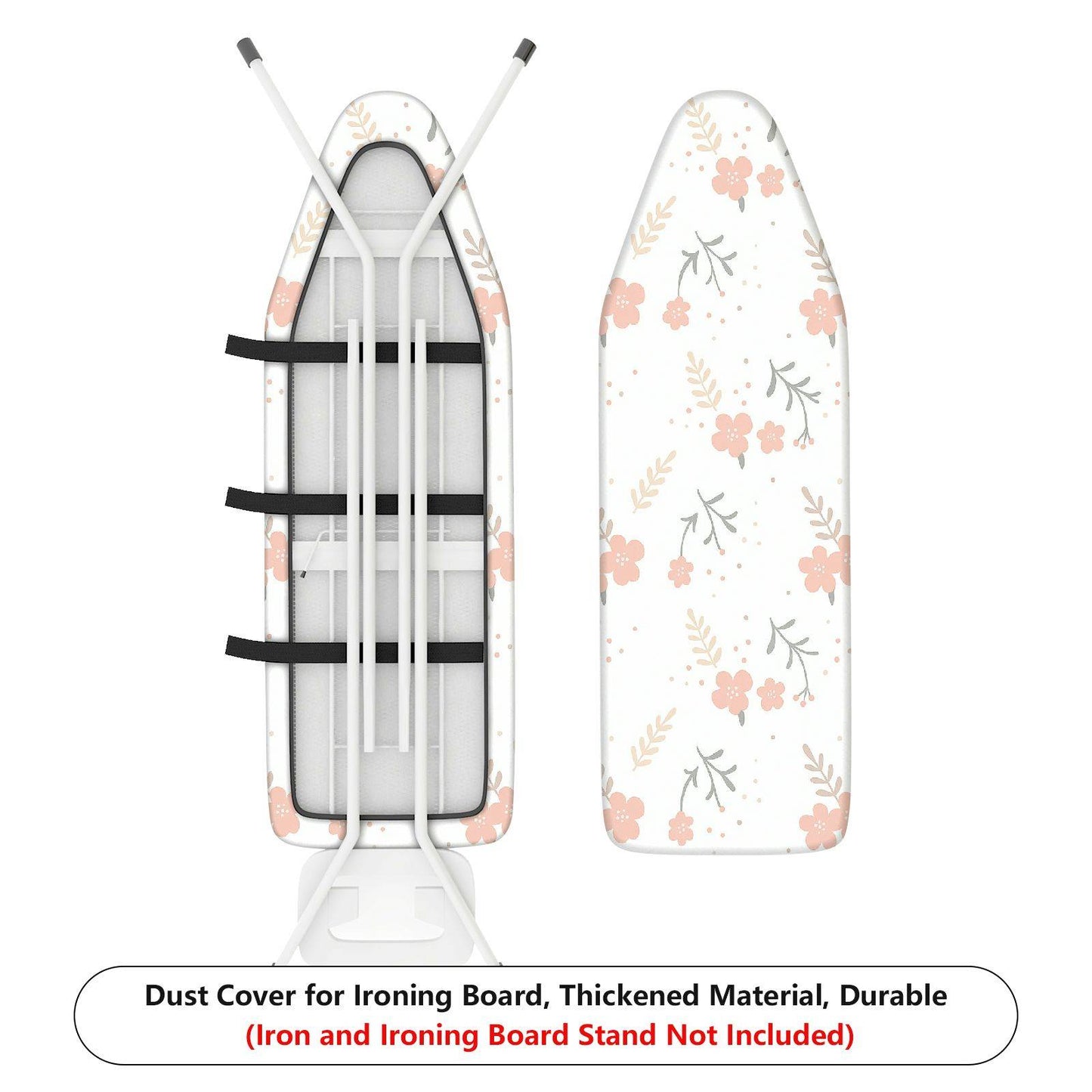 1-Piece Floral Pattern Pink Flower Beige Leaf Ironing Board Cover, Universal Size, Without Board