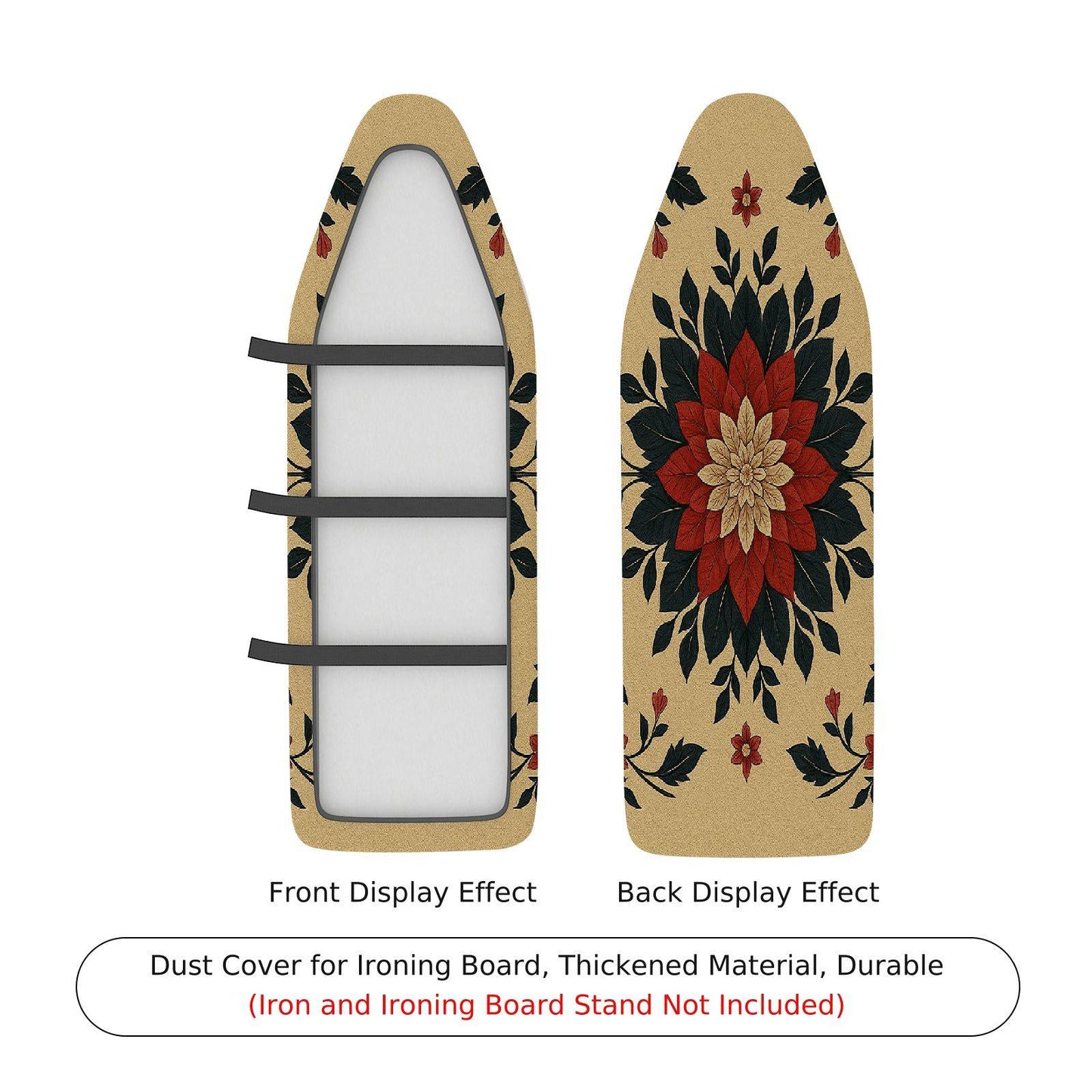 1-Piece Floral Red Beige Black Ironing Board Cover, Universal Size, Without Board