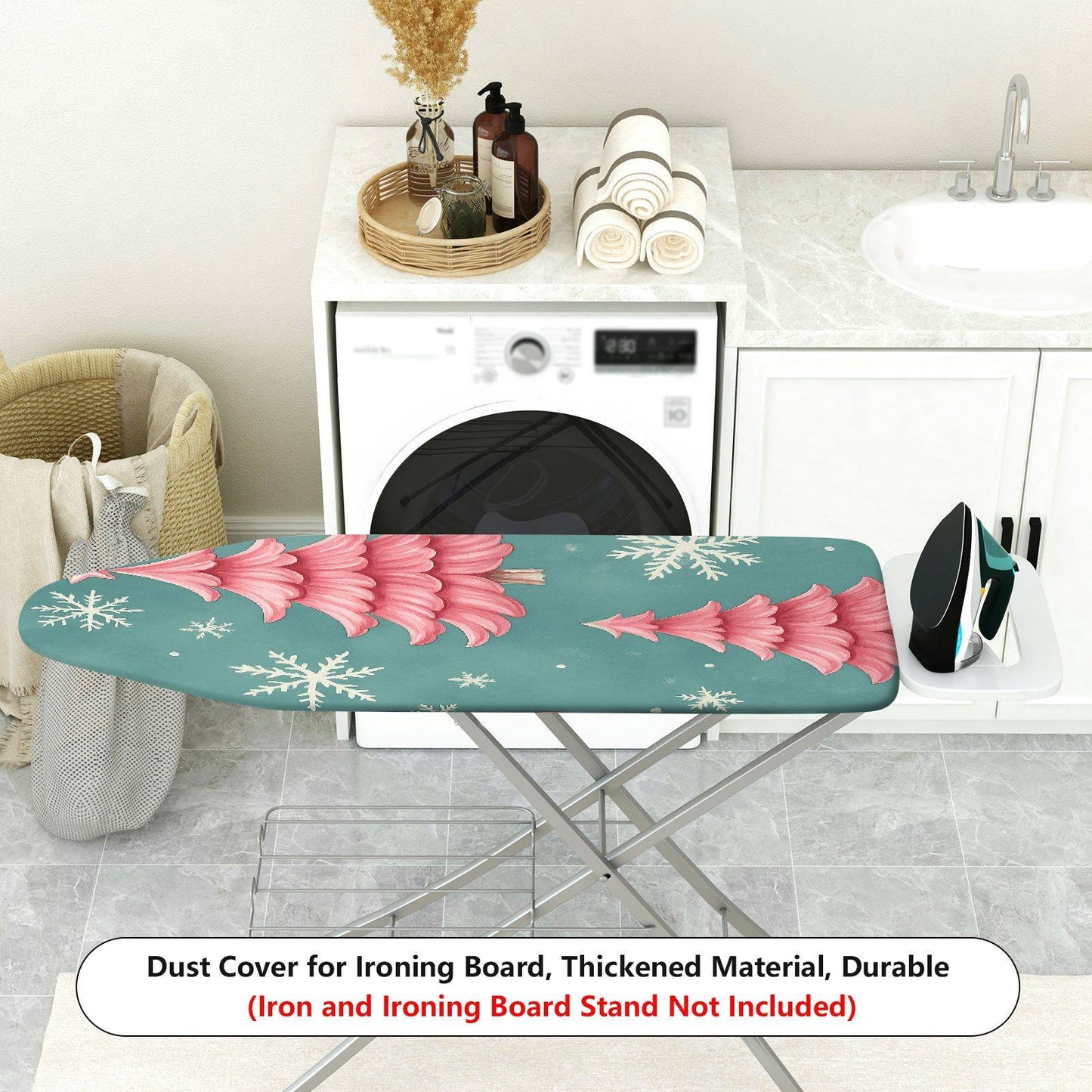 1-Piece Christmas Snowflakes Pink Trees Ironing Board Cover, Universal Size, Without Board