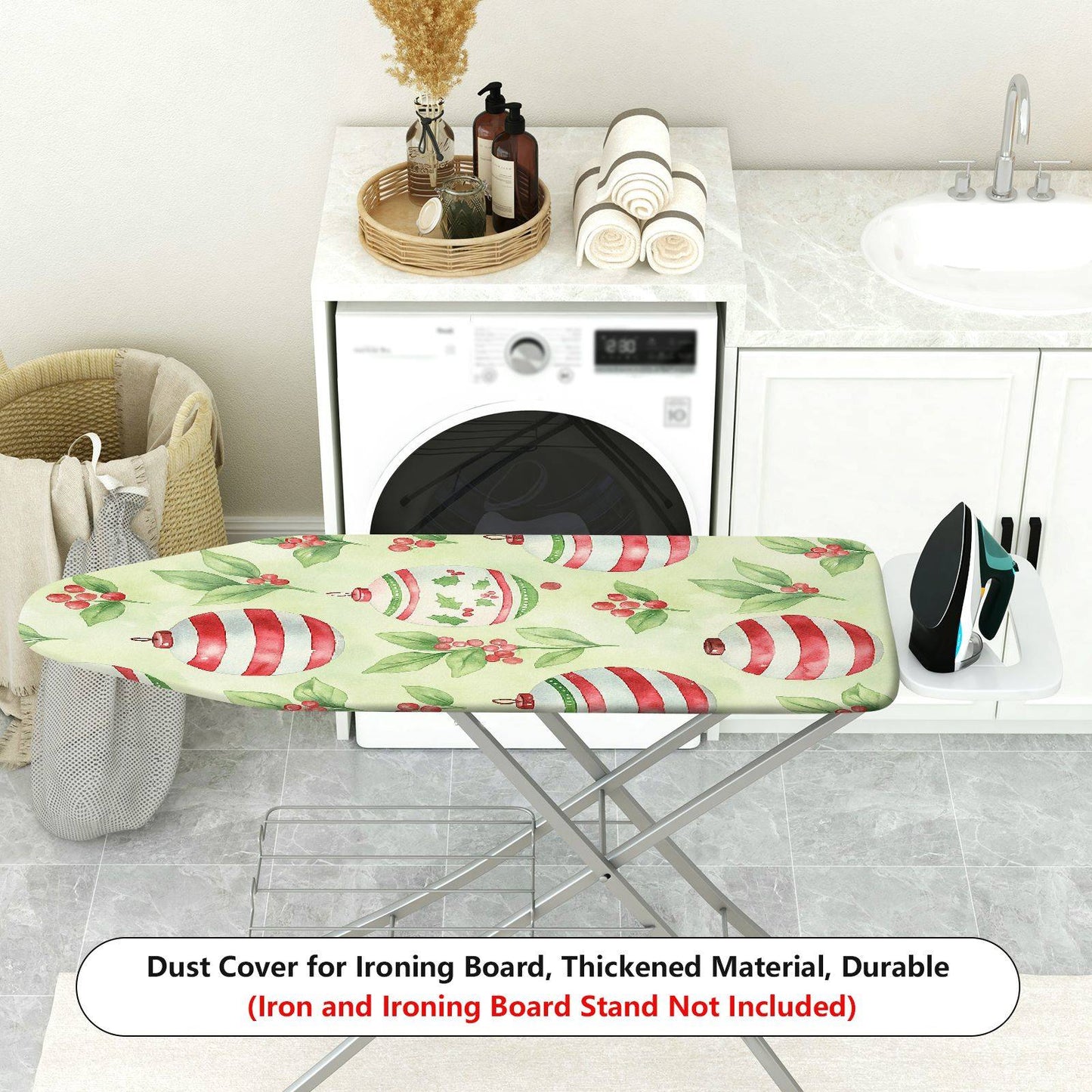 1-Piece Holiday Christmas Decorative Pattern Holly Leaves Household Ironing Board Cover, Universal Size, Without Board